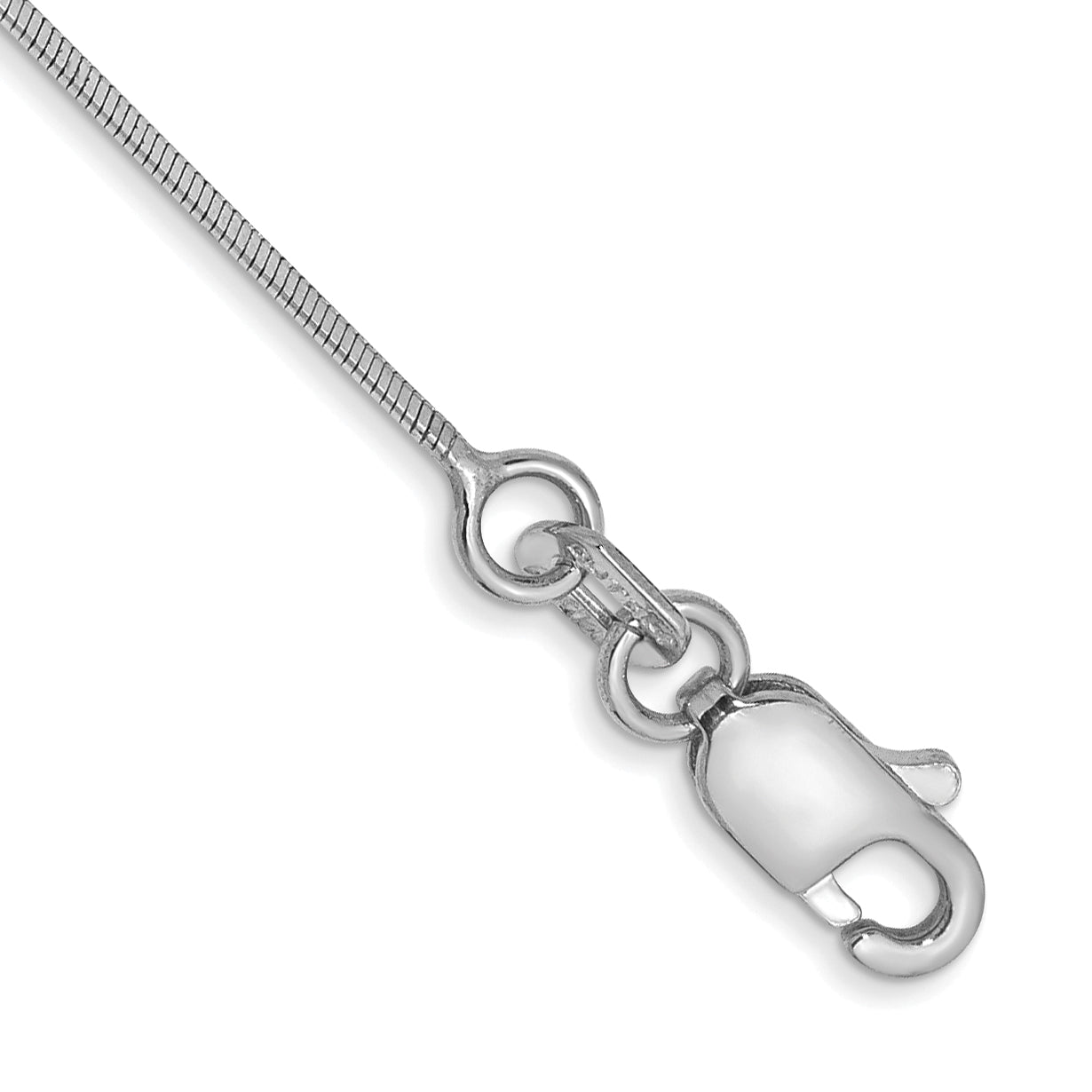 14K White Gold 9 Inch .6Mm Octagonal Snake With Lobster Clasp Anklet