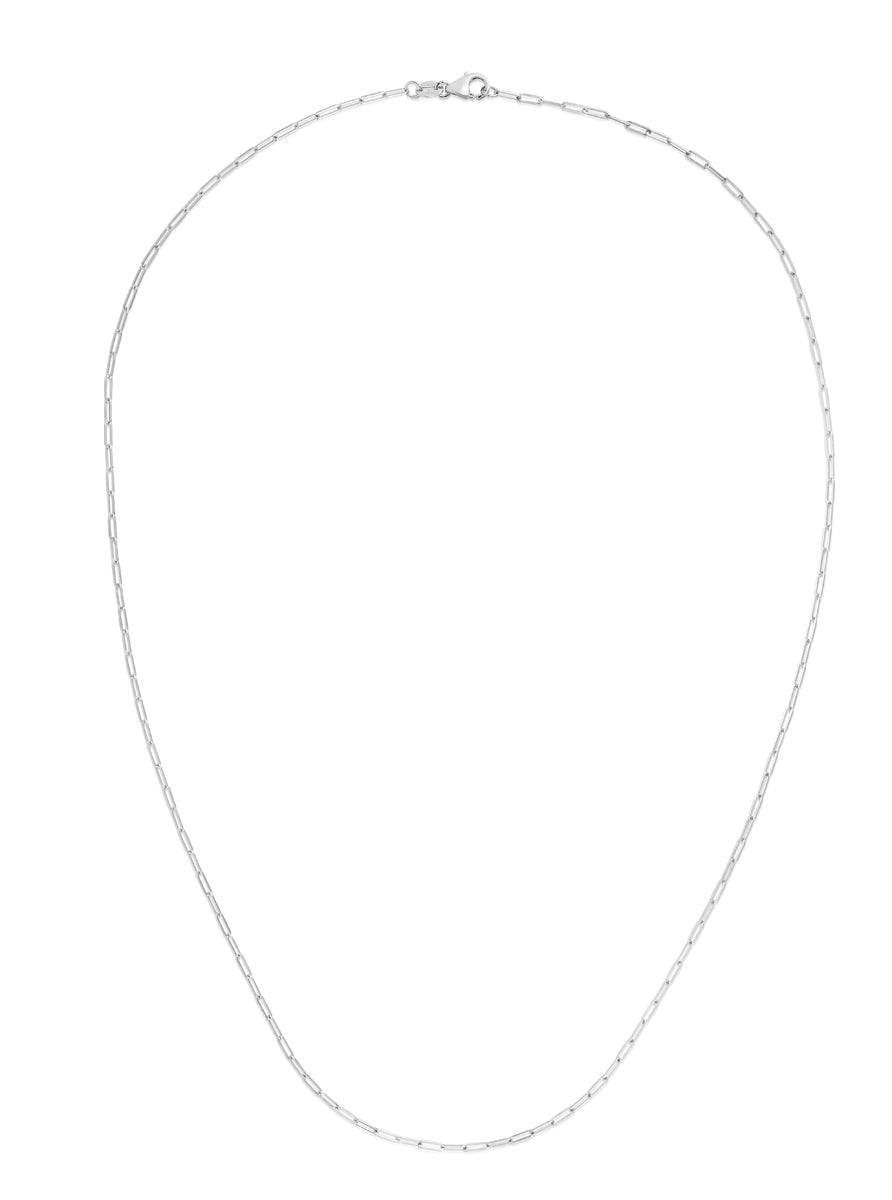 14K White Gold 1.5mm Paperclip 24" Chain with Lobster Lock