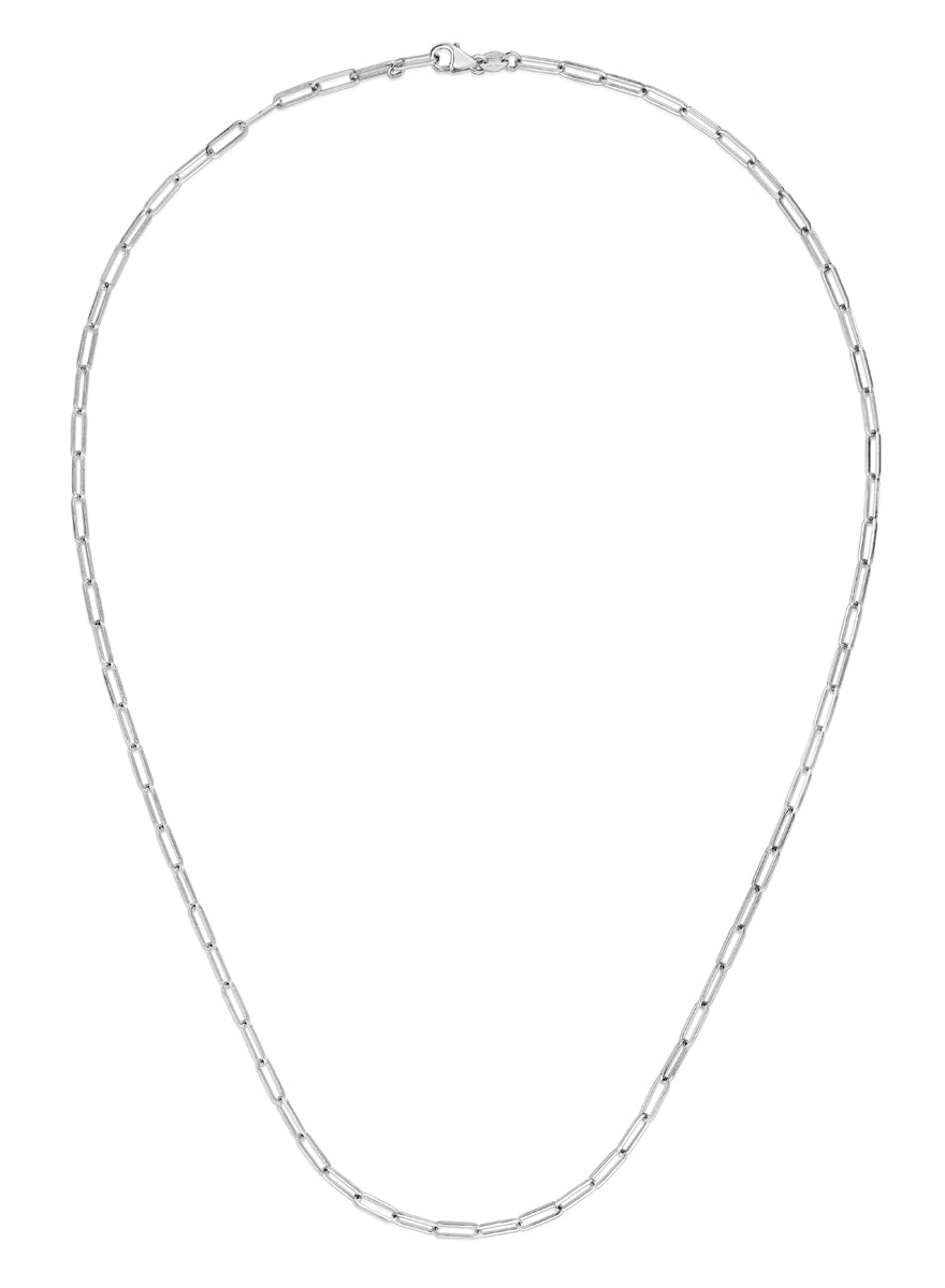 14K White Gold 24" 2.5mm Paperclip Chain with Lobster Lock