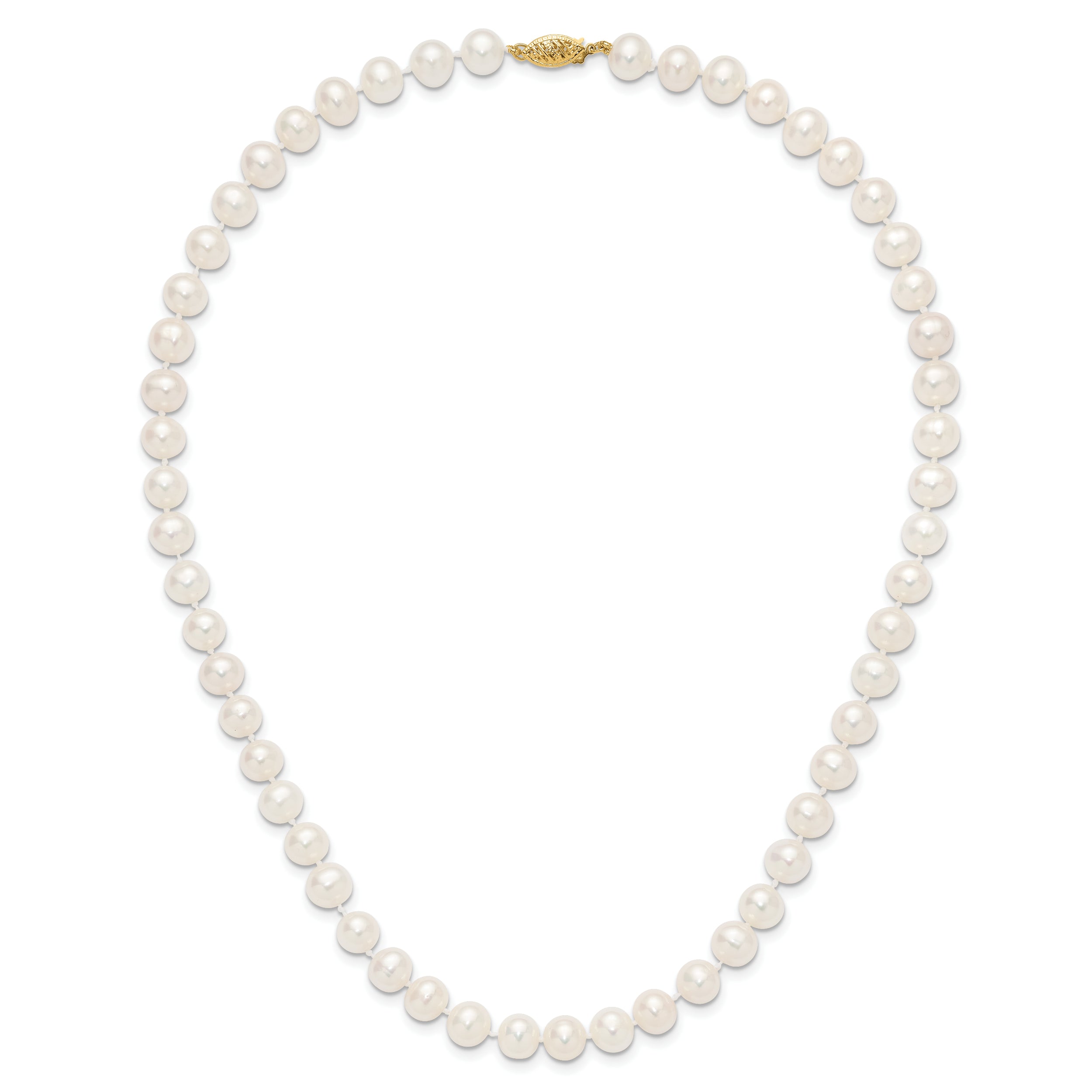 14k 7-8mm White Near-Round Freshwater Cultured Pearl 7.5 inch Bracelet