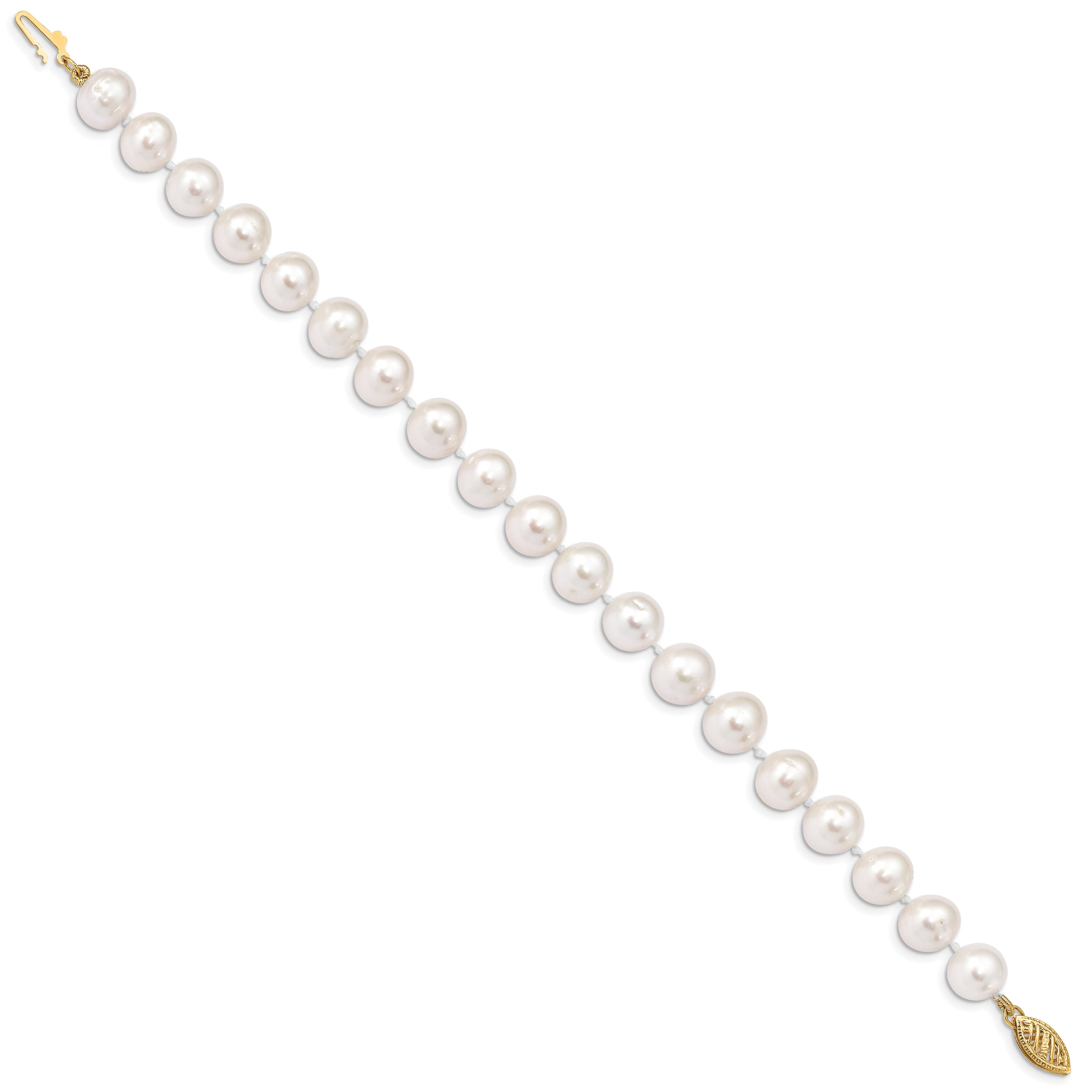 14k 9-10mm White Near-Round Freshwater Cultured Pearl 7.5 inch Bracelet