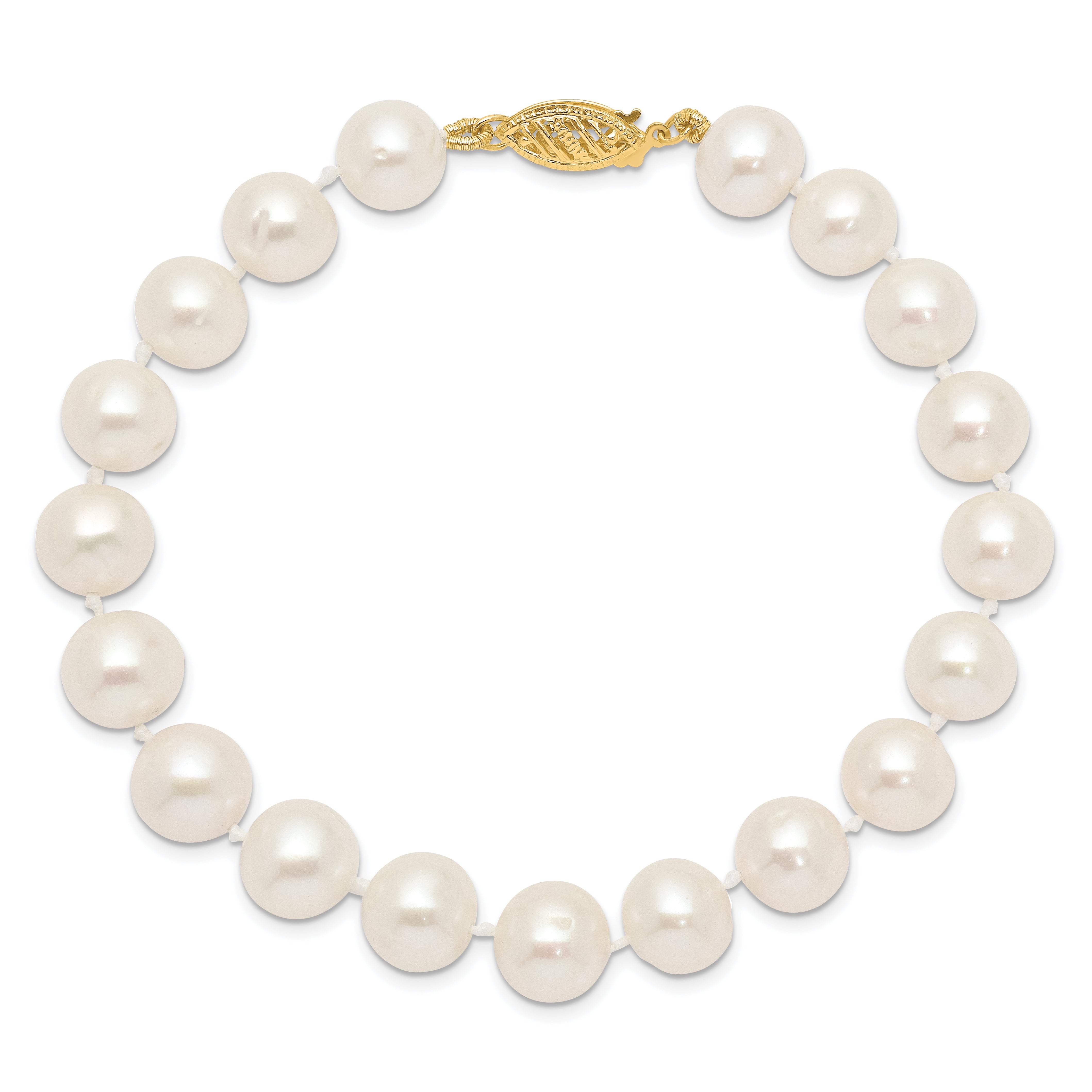 14k 9-10mm White Near-Round Freshwater Cultured Pearl 7.5 inch Bracelet