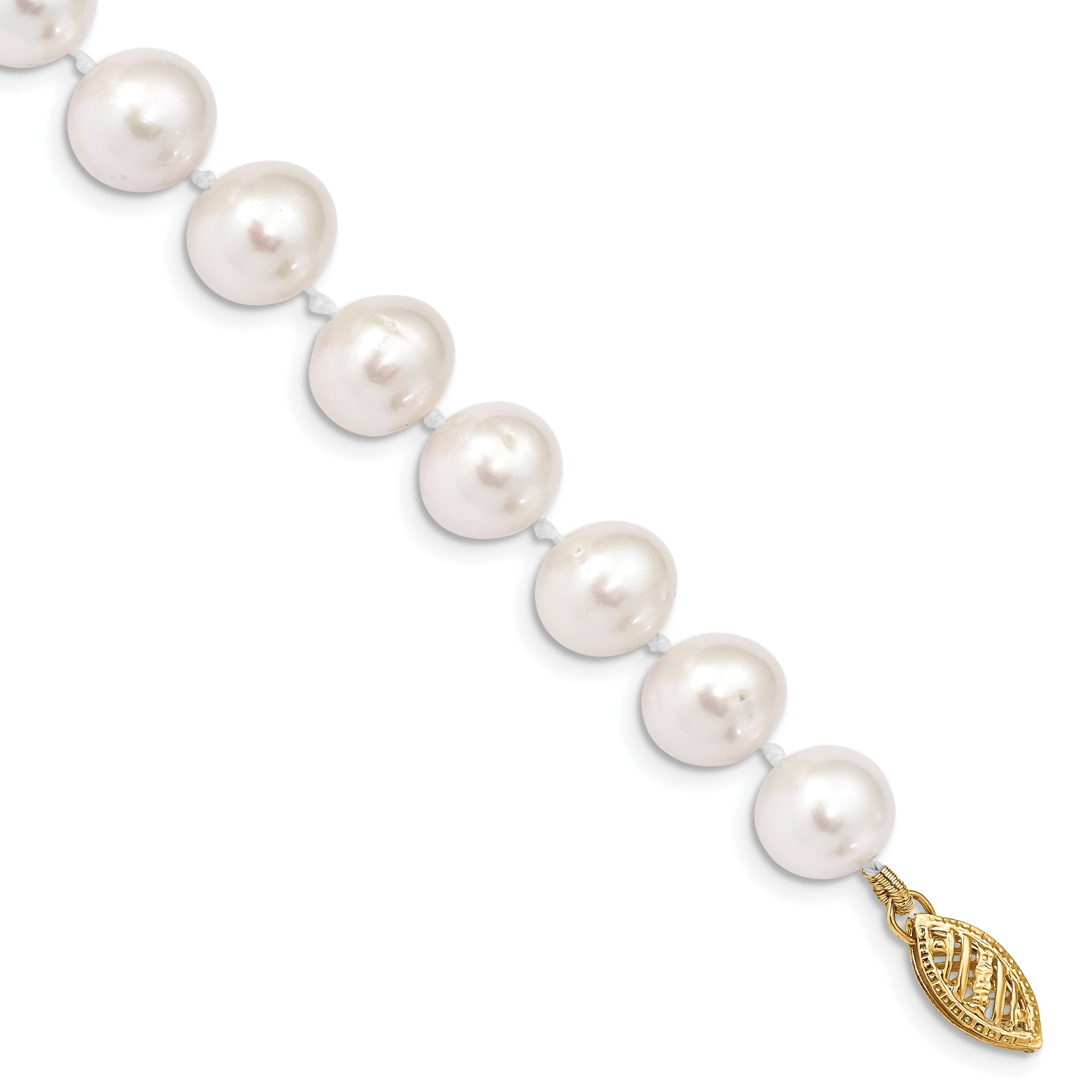 14k 9-10mm White Near-Round Freshwater Cultured Pearl 7.5 inch Bracelet