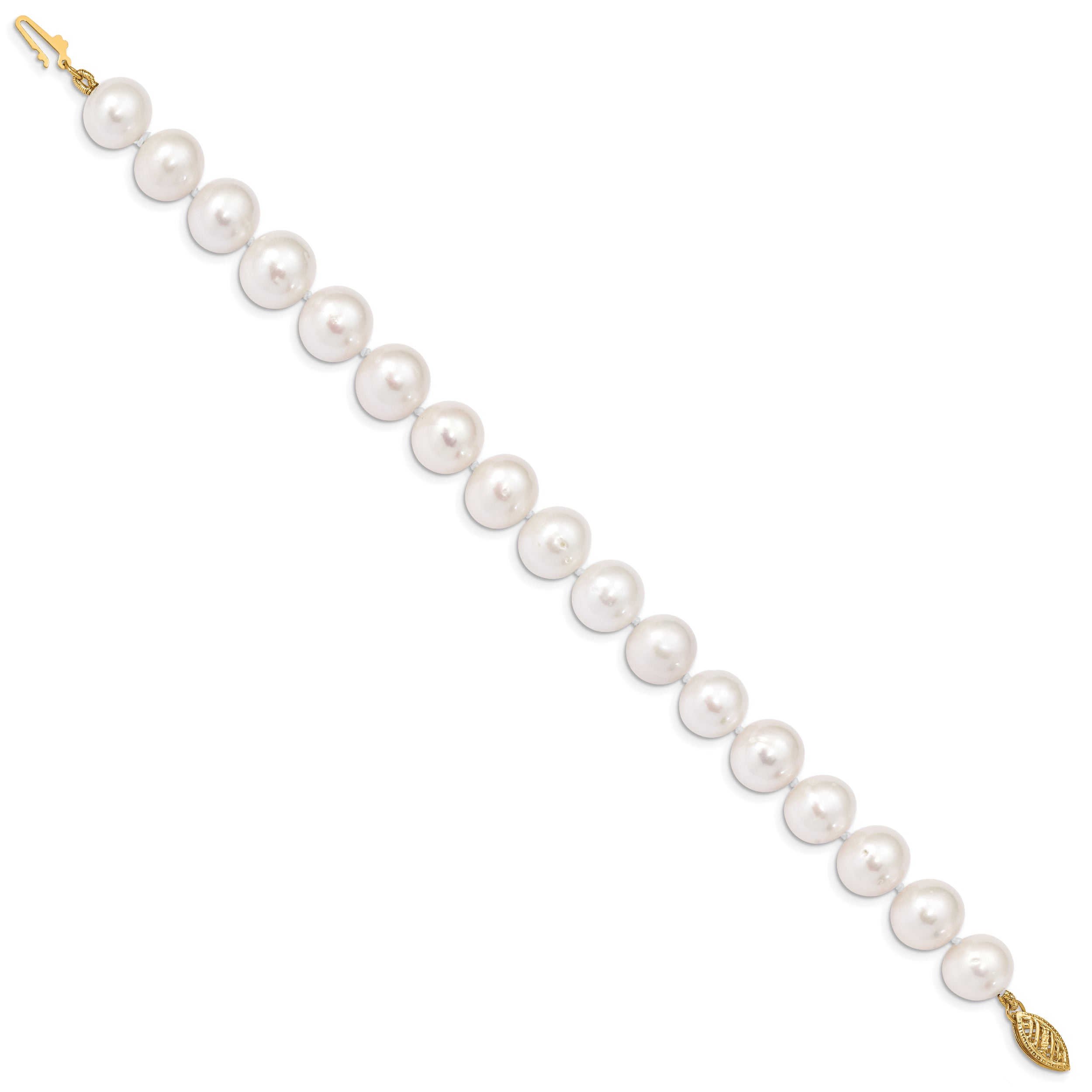 14k 10-11mm White Near-Round Freshwater Cultured Pearl 7.5 inch Bracelet