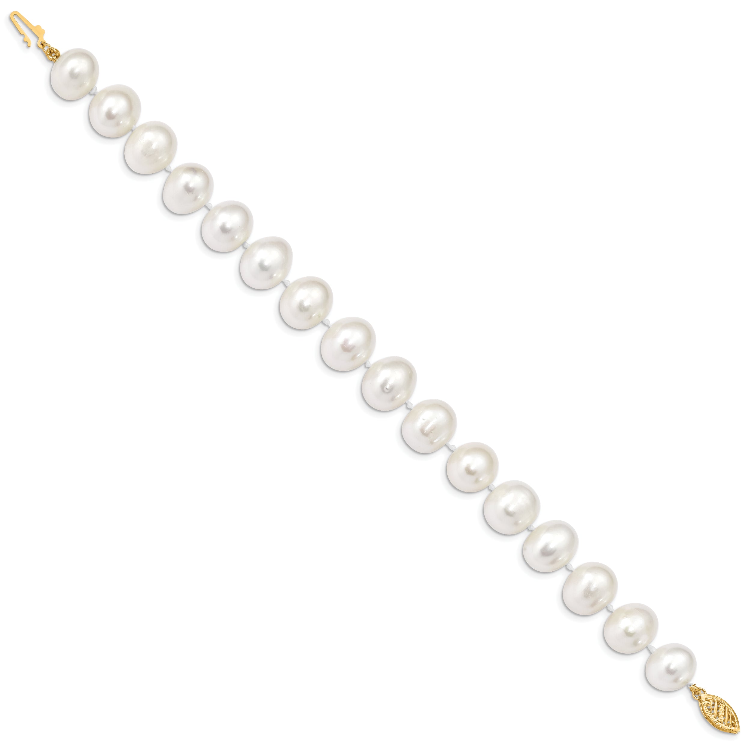 14k 11-12mm White Near-Round Freshwater Cultured Pearl 7.5 inch Bracelet