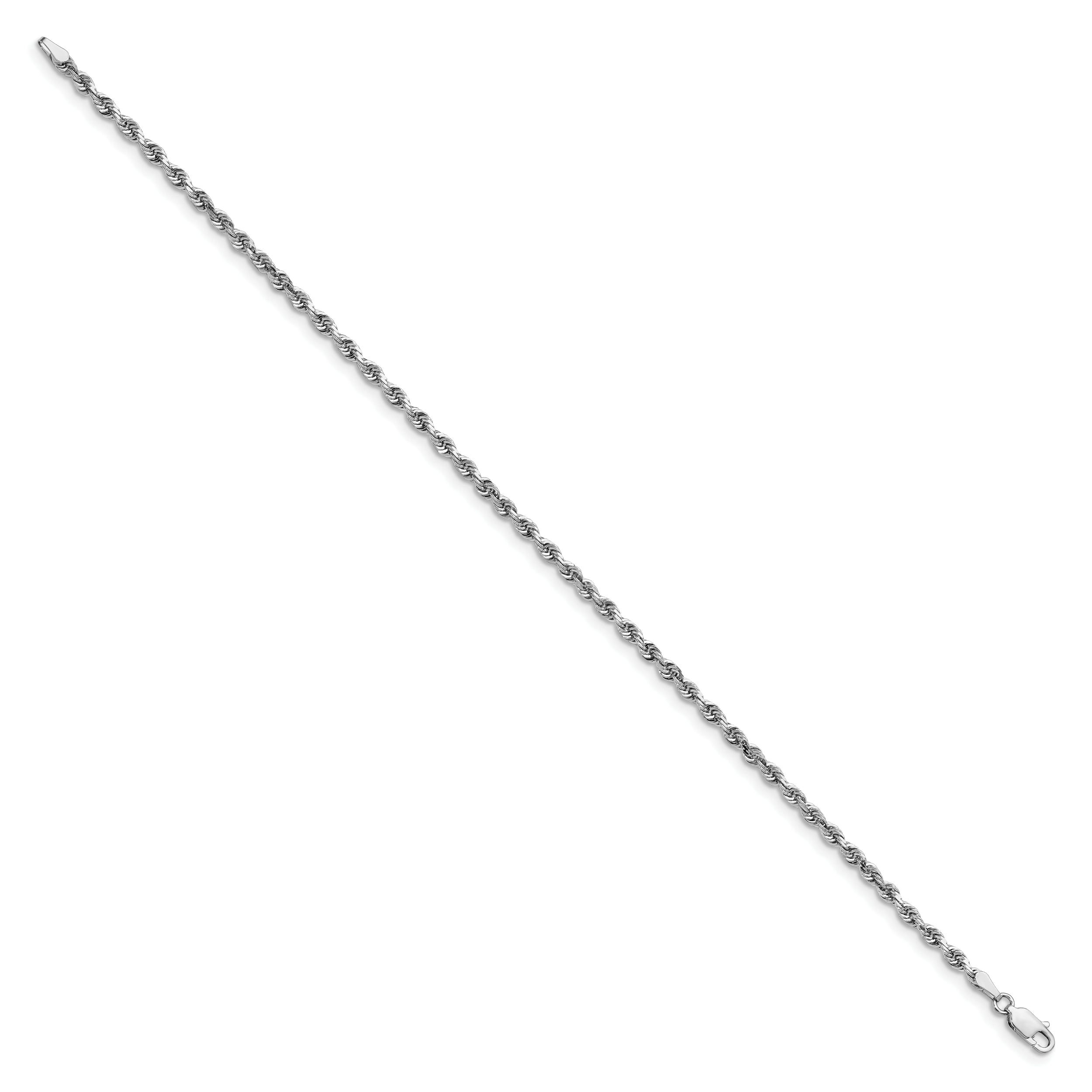 14K White Gold 7 Inch 3Mm Diamond-Cut Quadruple Rope Lobster Clasp Chain