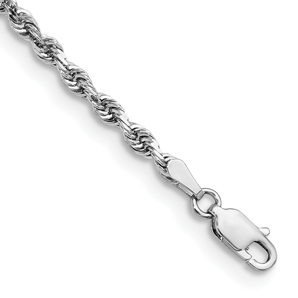 14K White Gold 8 Inch 3Mm Diamond-Cut Quadruple Rope Lobster Clasp Chain