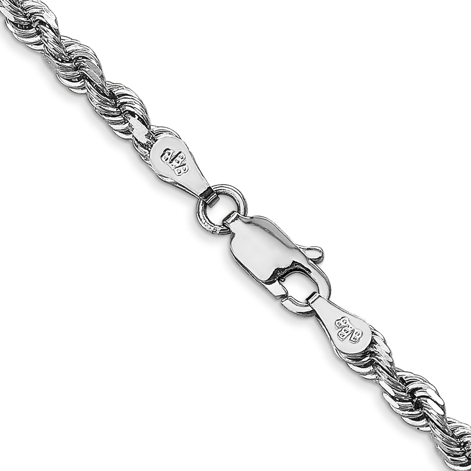 14K White Gold 24 Inch 3.35Mm Diamond-Cut Quadruple Rope Lobster Clasp Chain