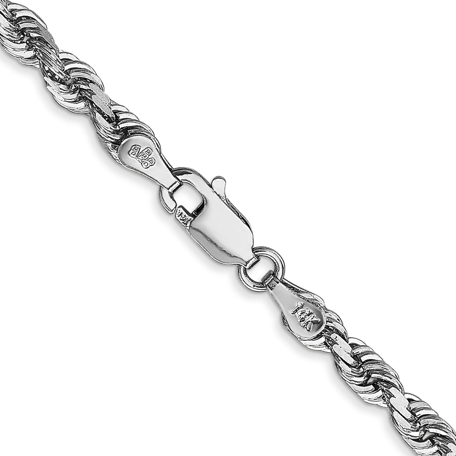 14K White Gold 22 Inch 4Mm Diamond-Cut Quadruple Rope Lobster Clasp Chain