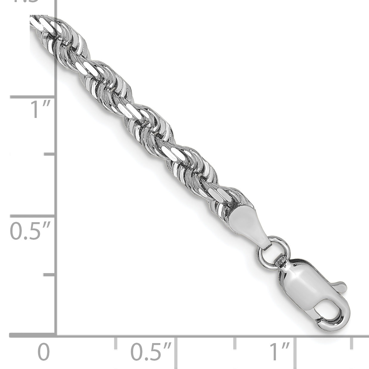 14K White Gold 7 Inch 4Mm Diamond-Cut Quadruple Rope Lobster Clasp Chain