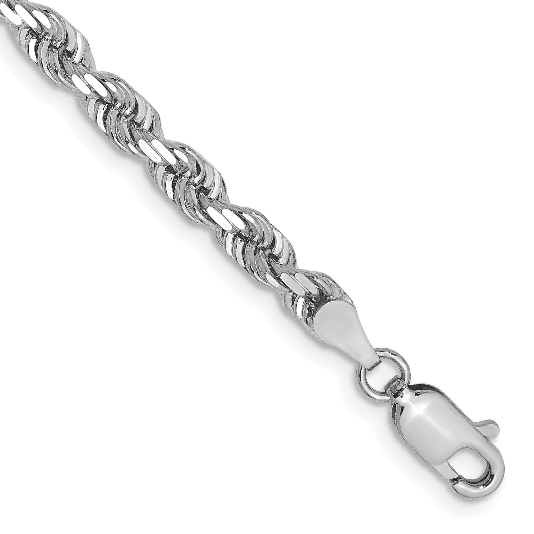 14K White Gold 8 Inch 4Mm Diamond-Cut Quadruple Rope Lobster Clasp Chain