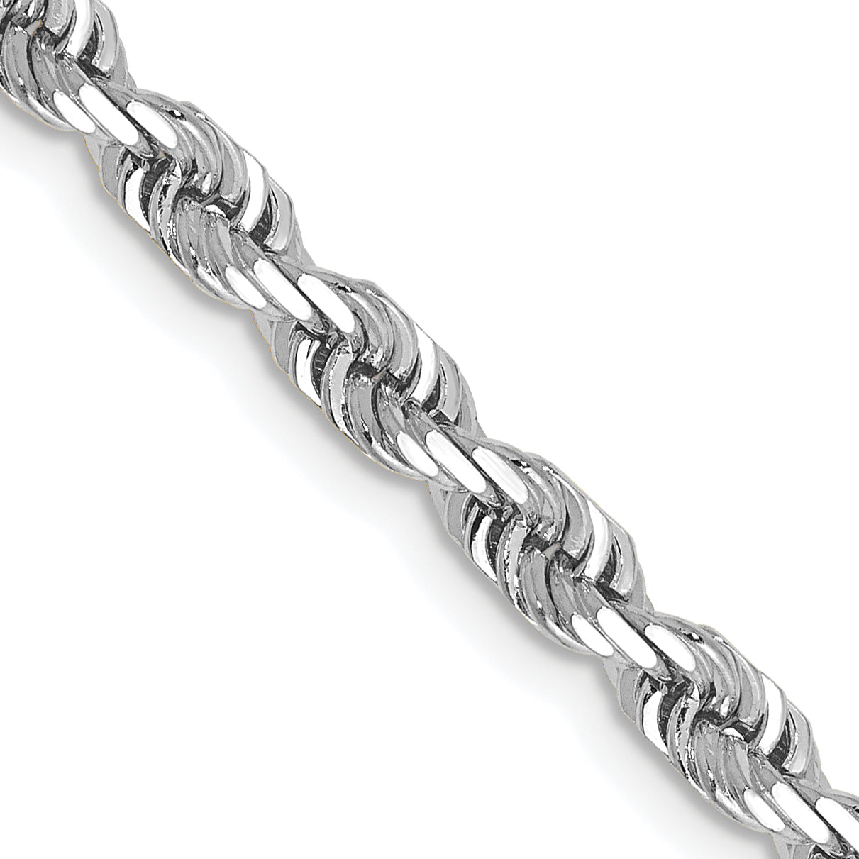 14K White Gold 24 Inch 4Mm Diamond-Cut Quadruple Rope Lobster Clasp Chain