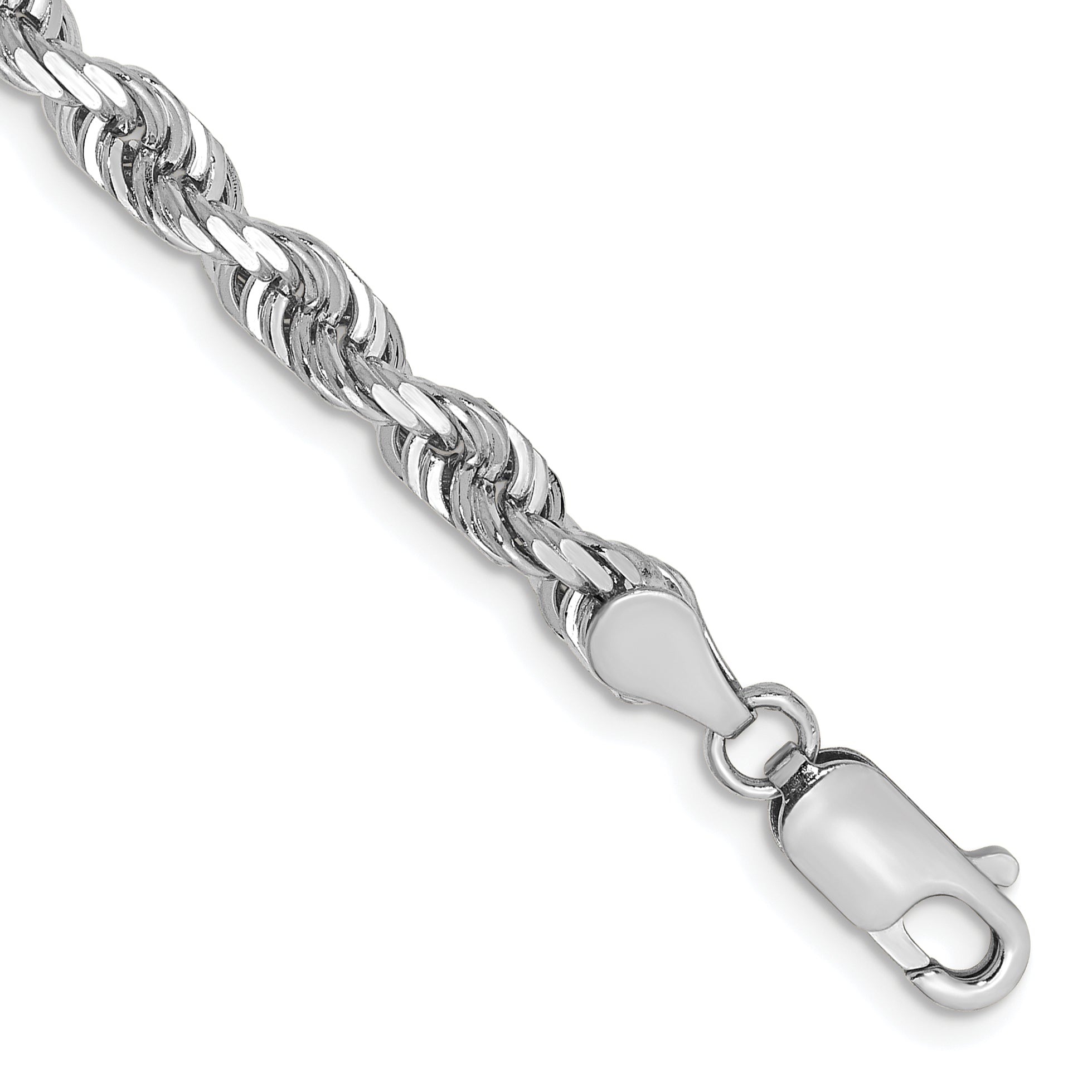 14K White Gold 7 Inch 4.5Mm Diamond-Cut Quadruple Rope Lobster Clasp Chain