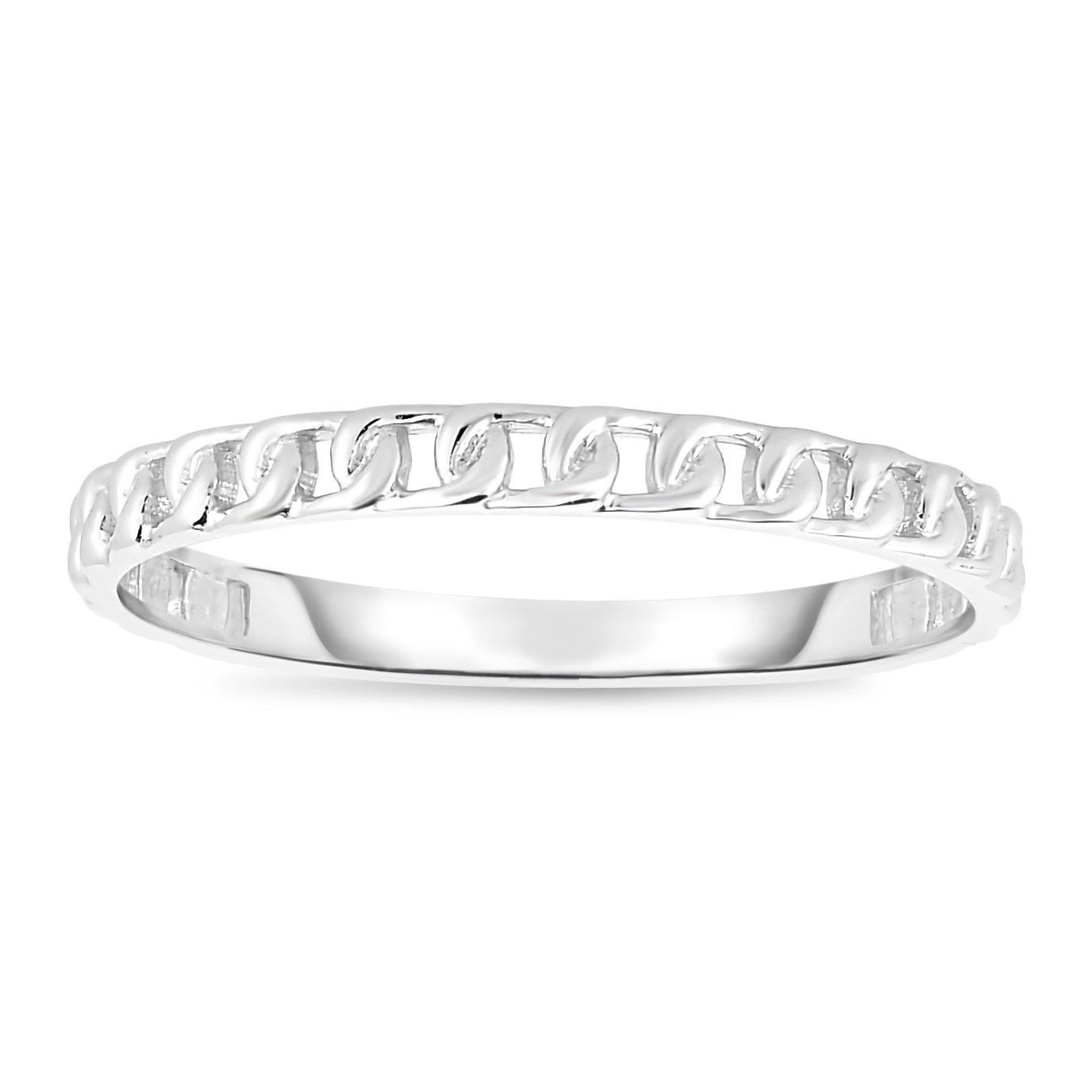 14K White Gold Mini Curb Stackable Ring