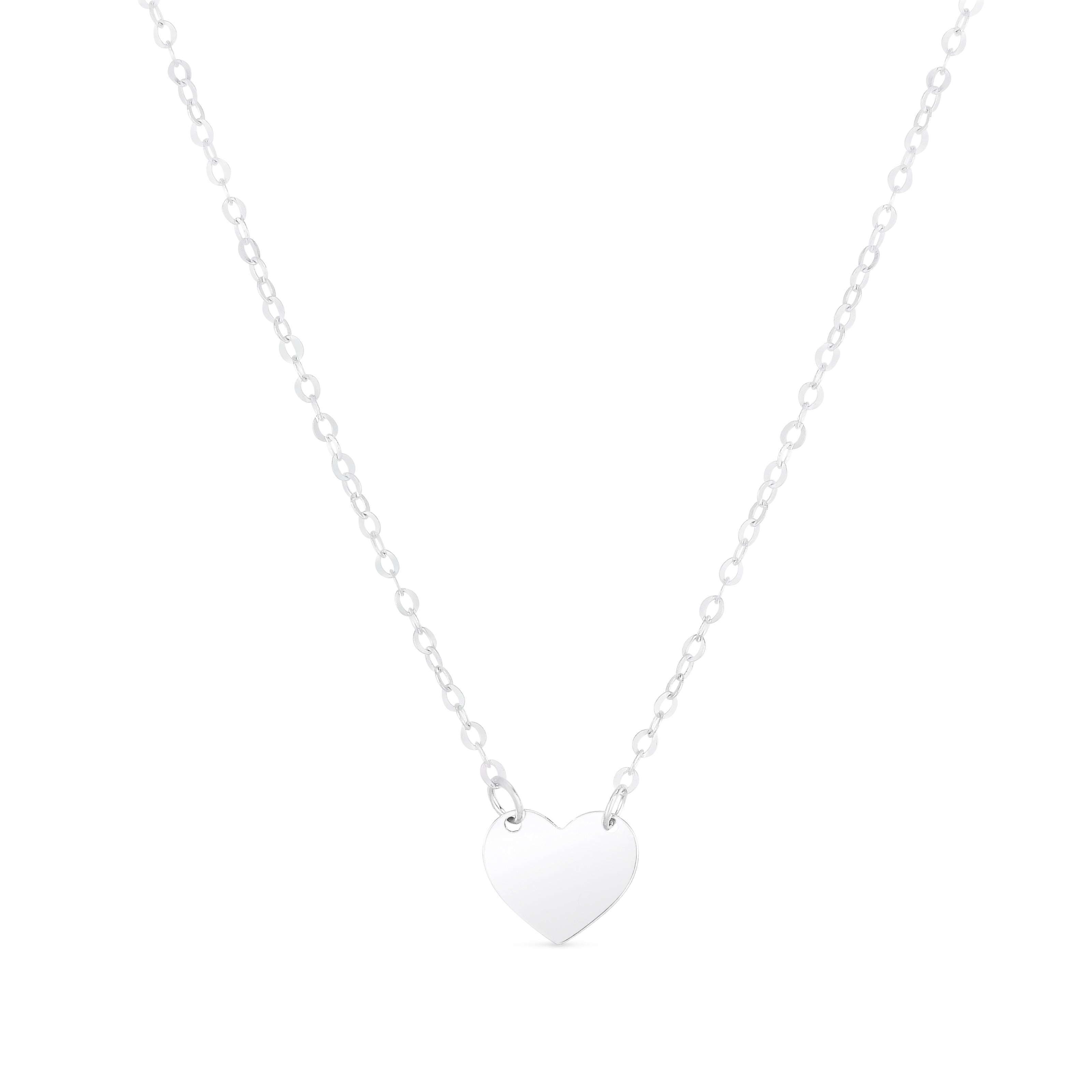 14K White Gold Mini Heart Pendant on 18" Chain with Spring Ring Clasp.