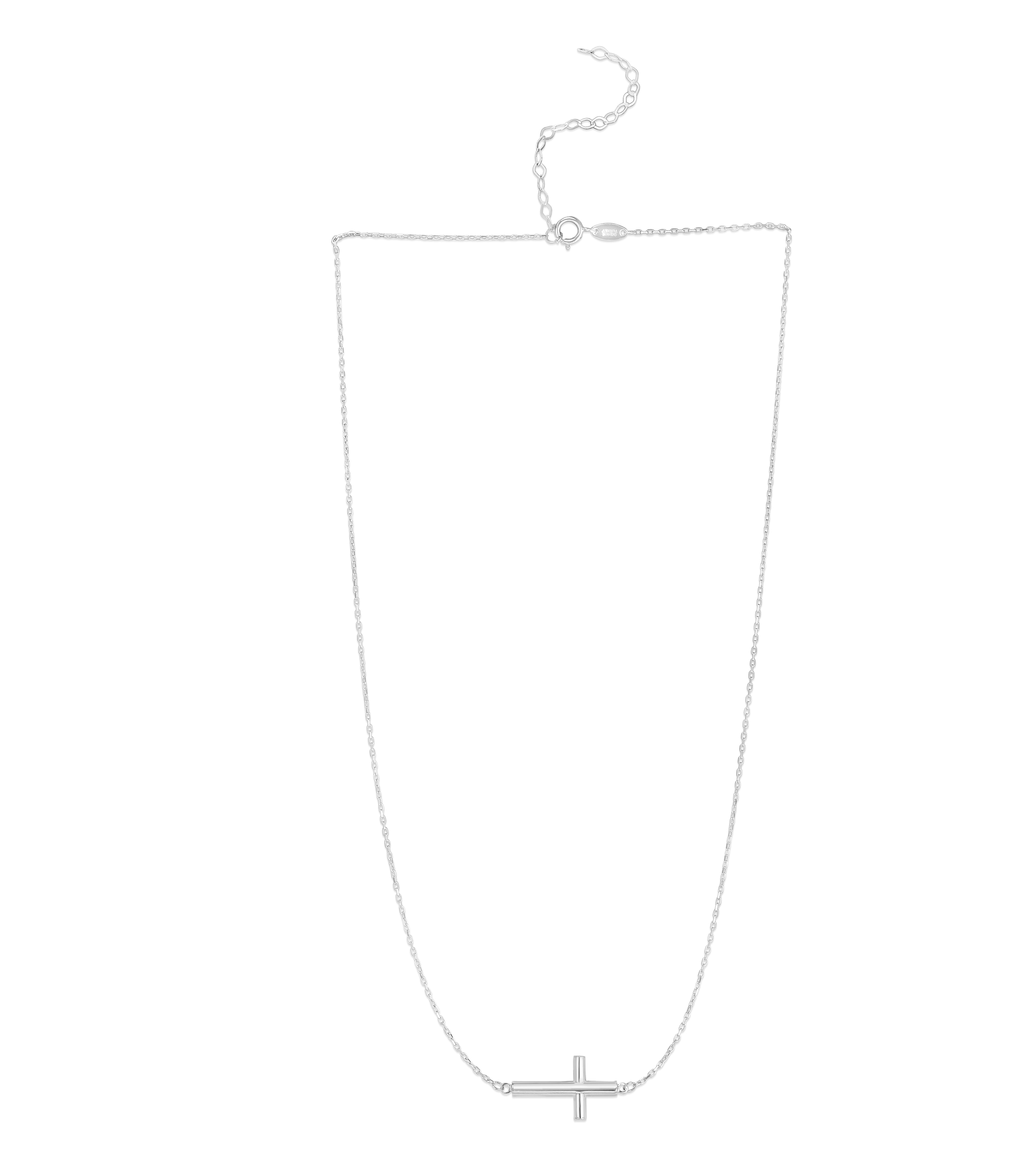 14K 18" White Gold Polished Sideways Cross Necklace with Lobster Clasp