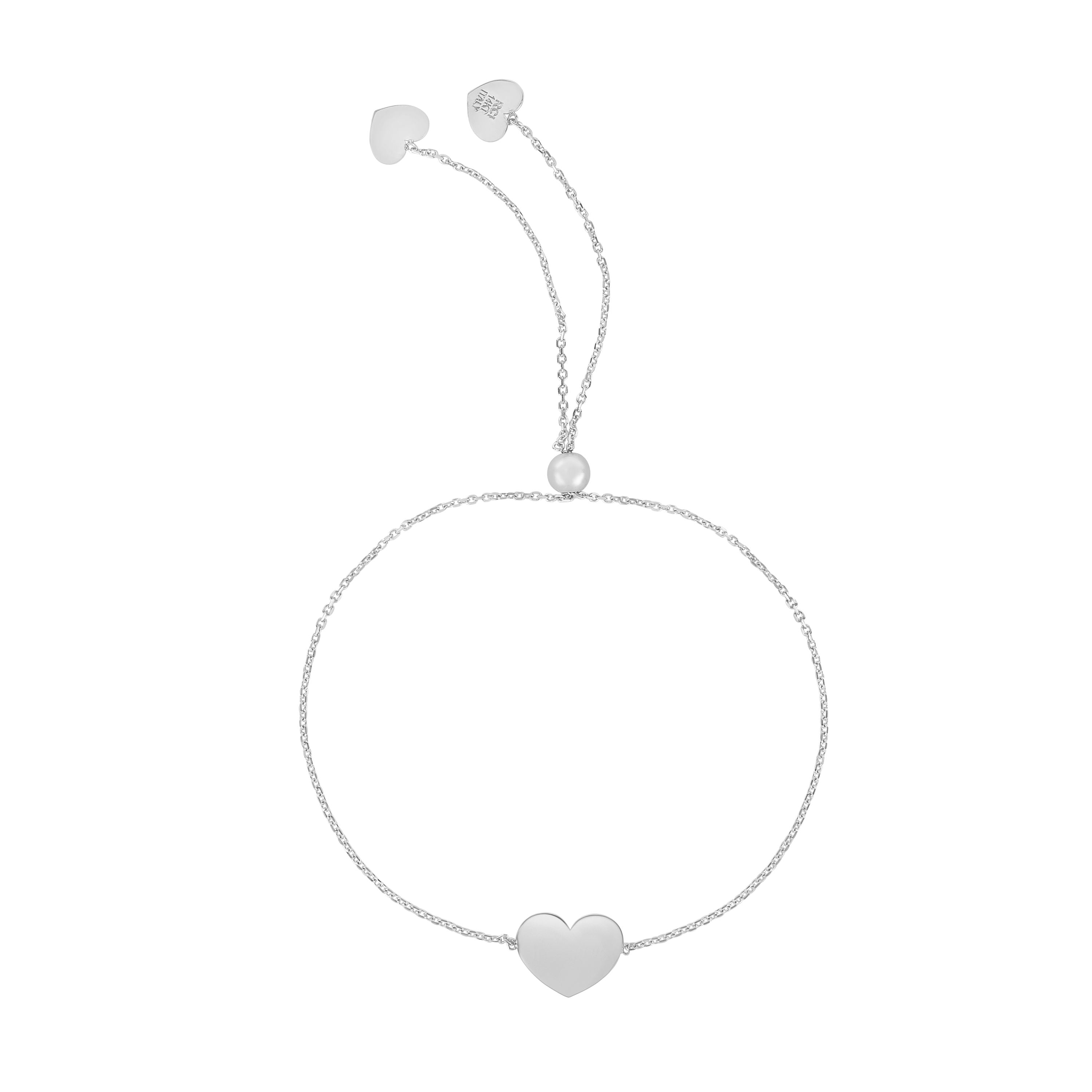 14K White Gold 9.25" Heart Friendship Bracelet