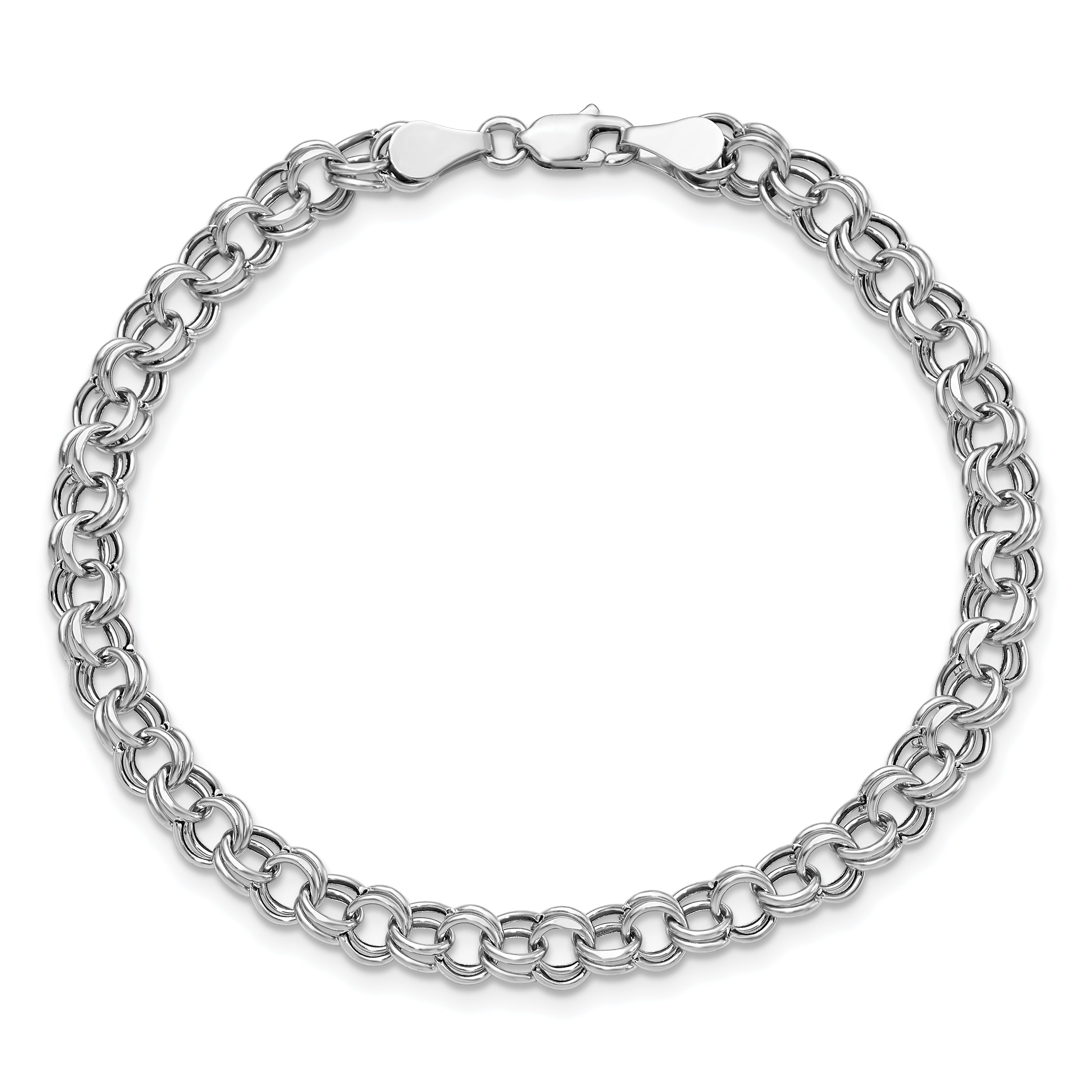 14k White Gold 5mm Hollow Double Link 8.25 inch Charm Bracelet