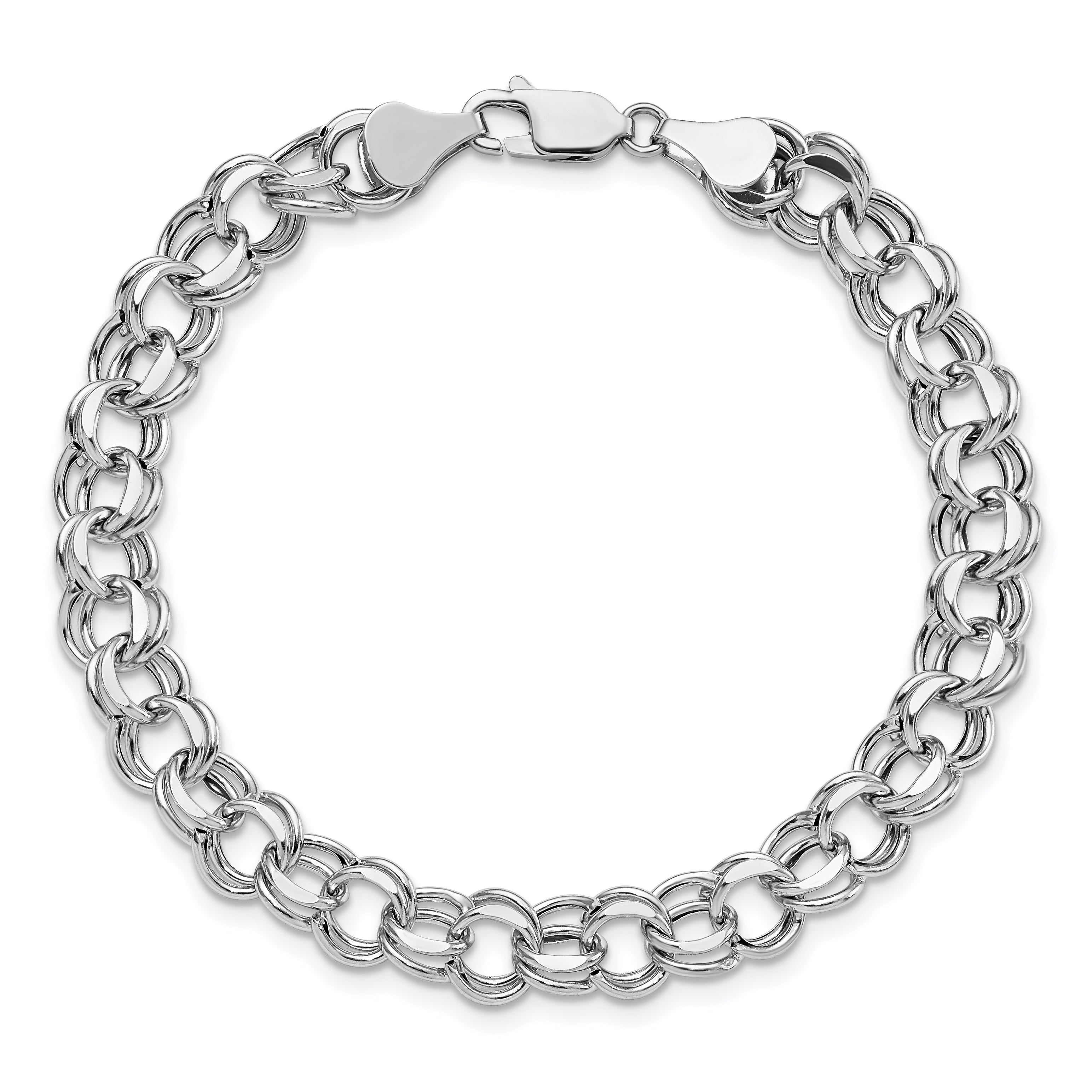 14k White Gold 9mm Hollow Double Link 7.25 inch Charm Bracelet
