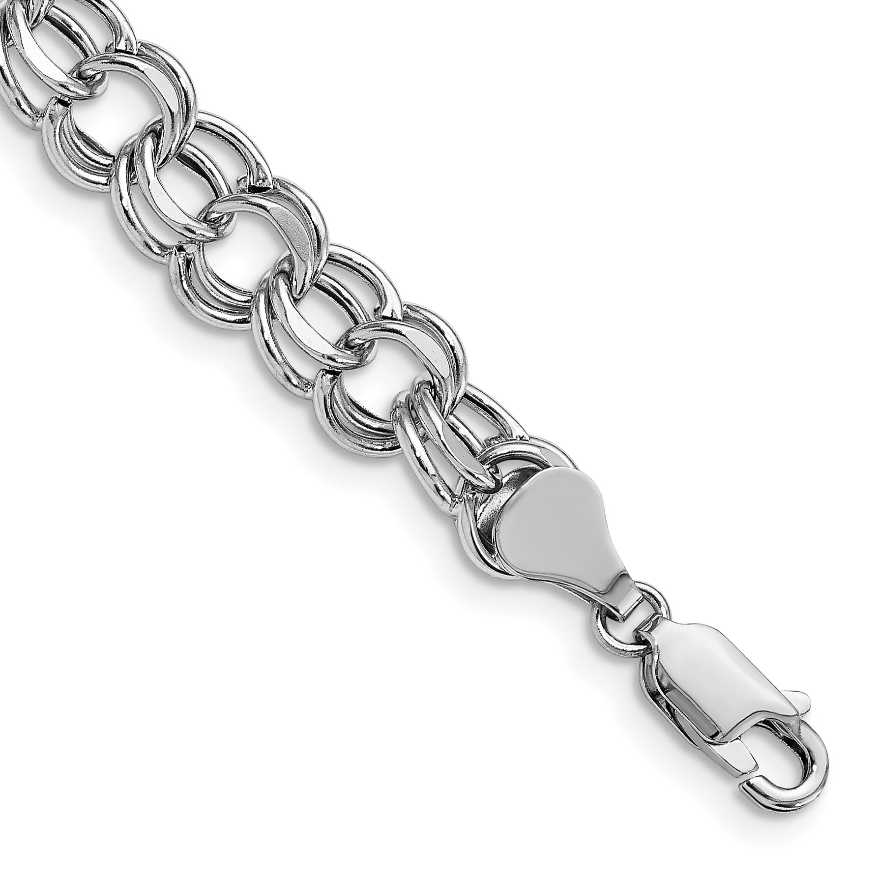 14k White Gold 9mm Hollow Double Link 7.25 inch Charm Bracelet