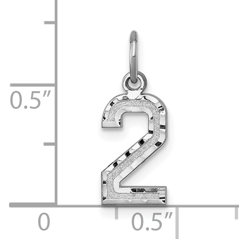 14kw Small Brushed Diamond-cut Number 2 Charm