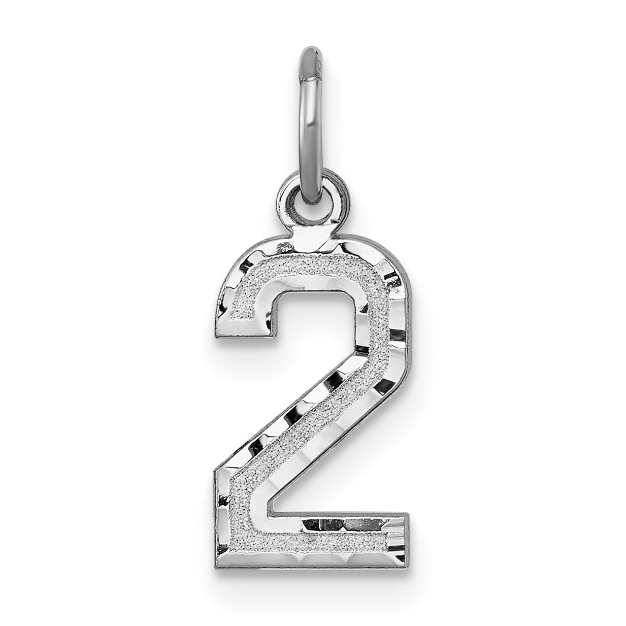 14kw Small Brushed Diamond-cut Number 2 Charm
