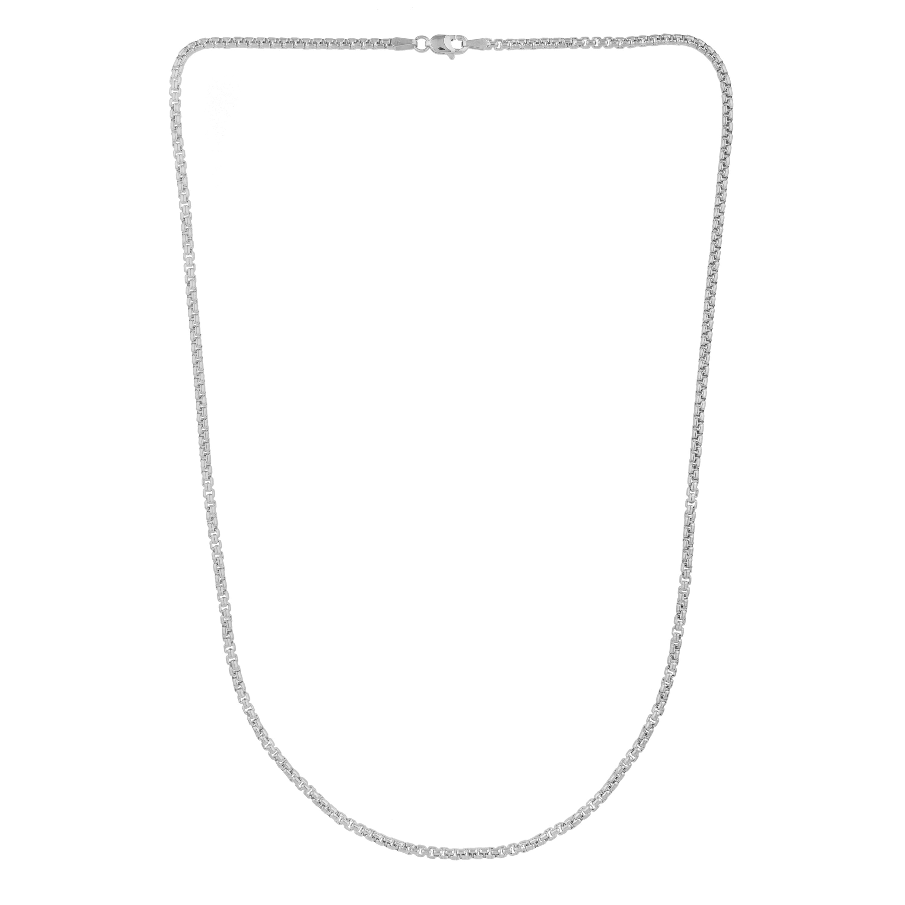 14K White Gold 24" 2.5mm Solid Round Box Chain with Lobster Clasp