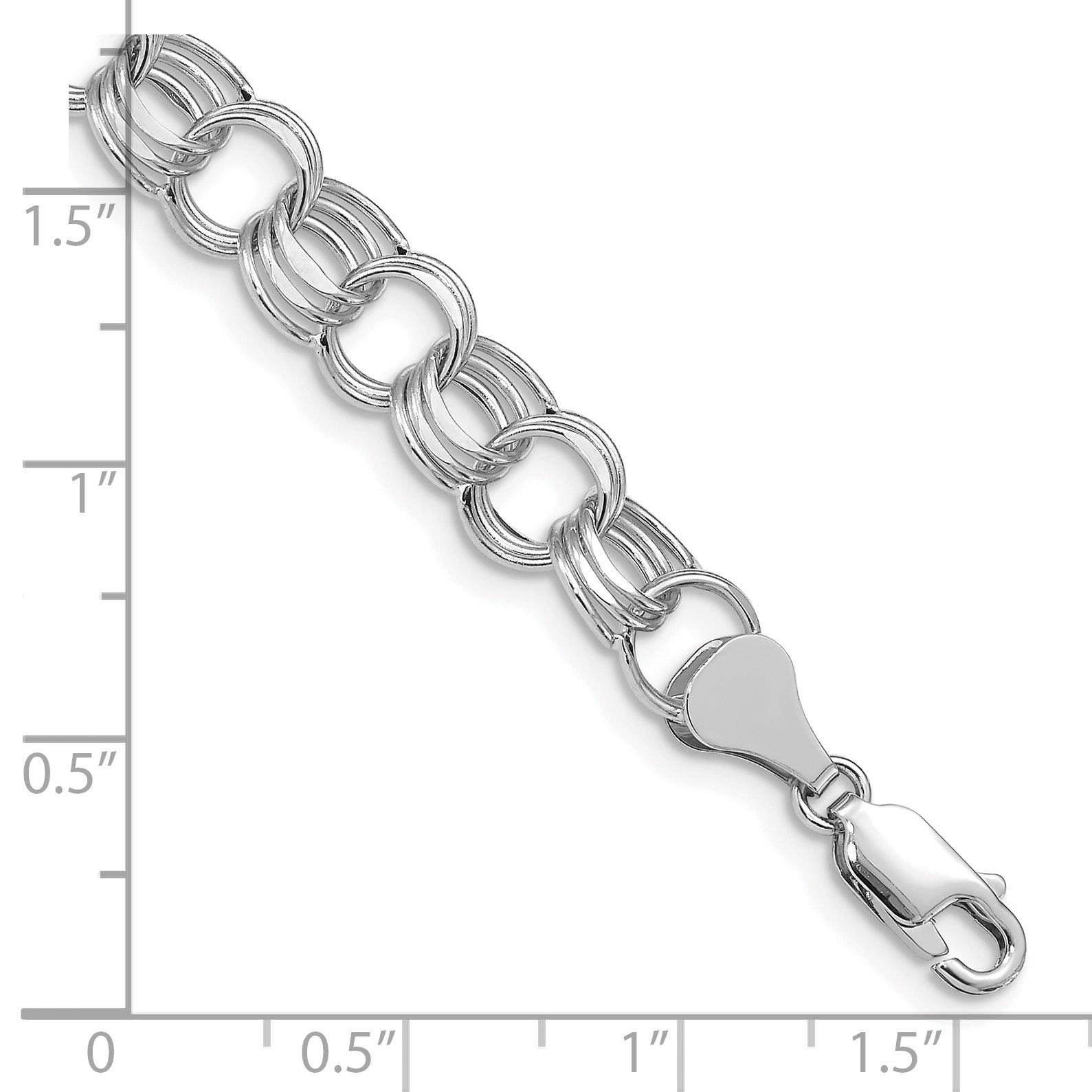 14k White Gold 8.5mm Hollow Triple Link 7.25 inch Charm Bracelet