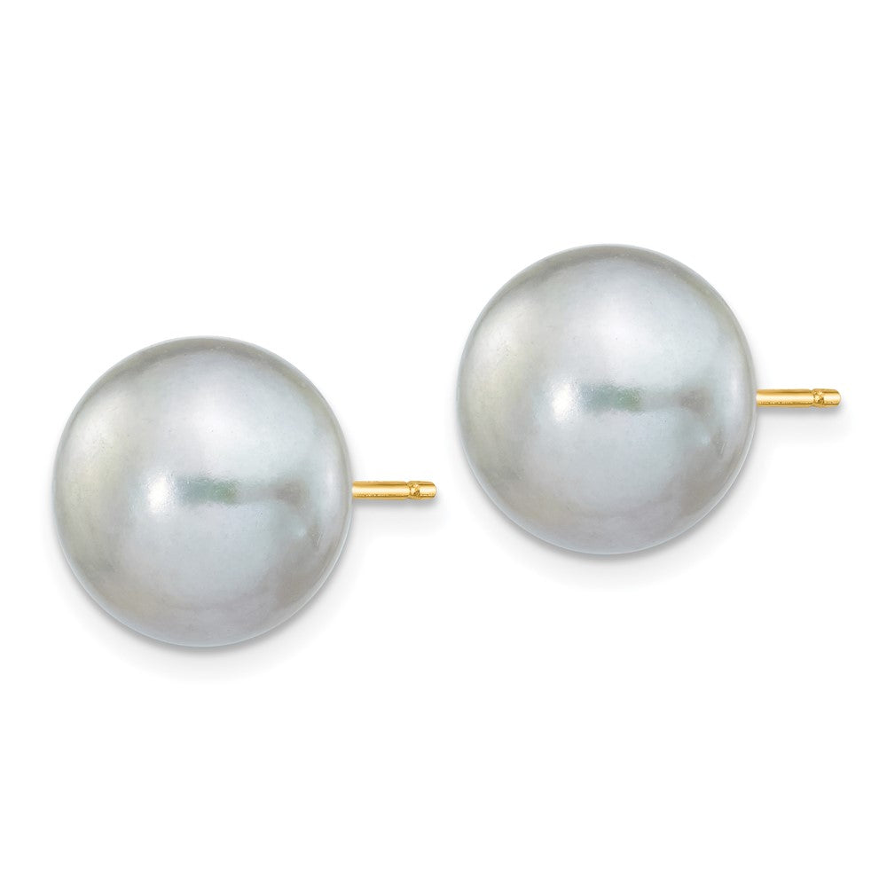 14k 10-11mm Grey Button FW Cultured Pearl Stud Post Earrings