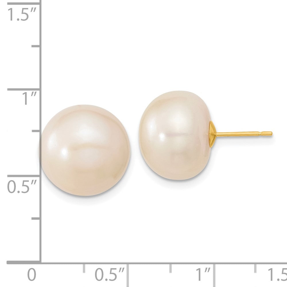 14k 13-14mm White Button Freshwater Cultured Pearl Post Earrings