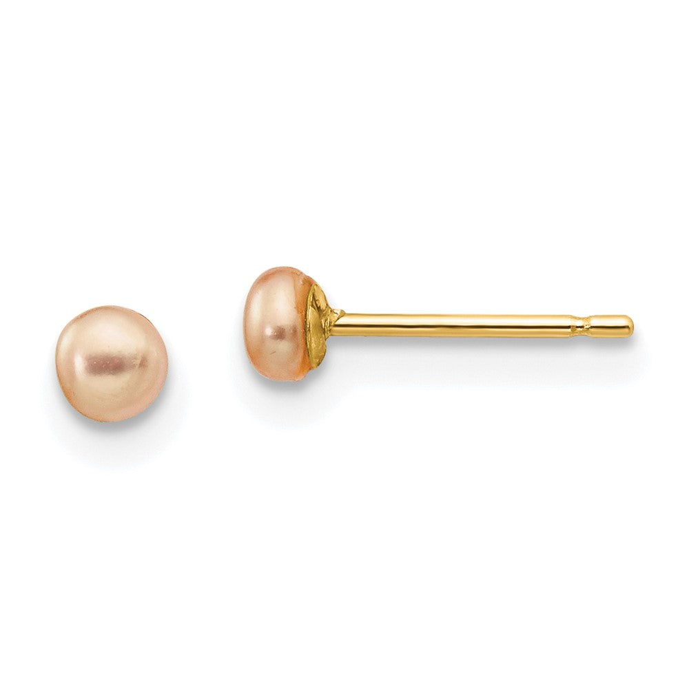 14k 3-4mm Pink Button FW Cultured Pearl Stud Post Earrings