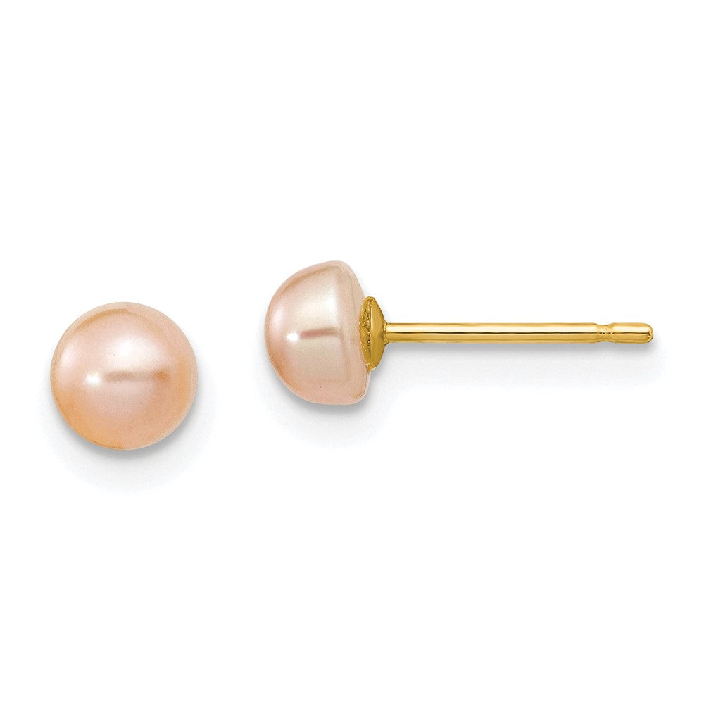 14K 4-5mm Pink FW Cultured Button Pearl Stud Post Earrings
