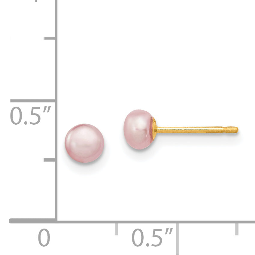 14K 4-5mm Purple Freshwater Cultured Button Pearl Stud Post Earrings