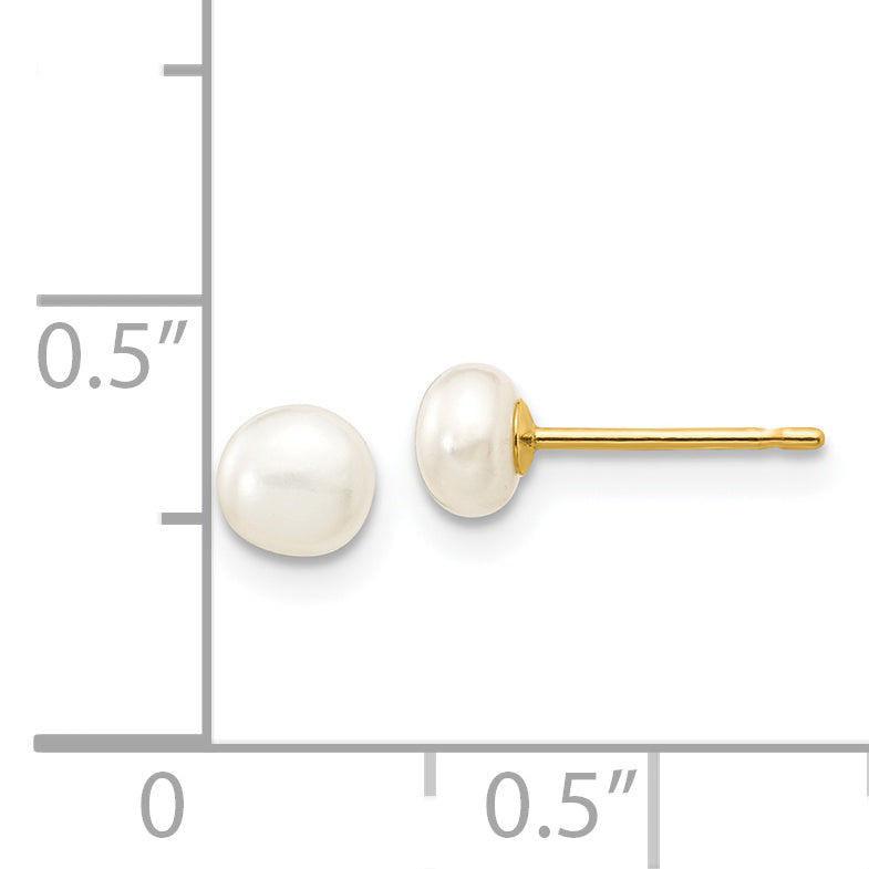 14k 4-5mm White Button Freshwater Cultured Pearl Stud Post Earrings