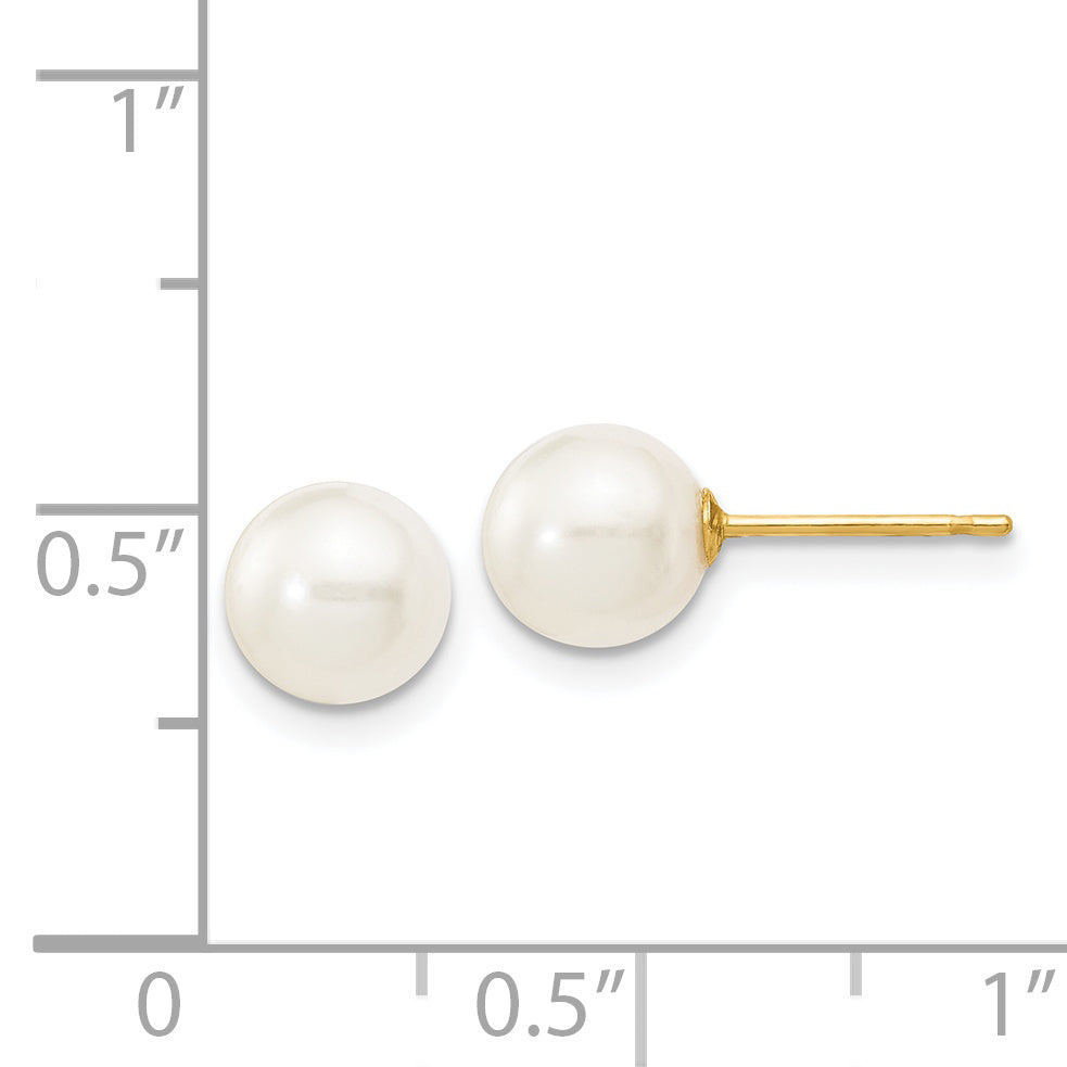 14k 6-7mm White Round Freshwater Cultured Pearl Stud Post Earrings