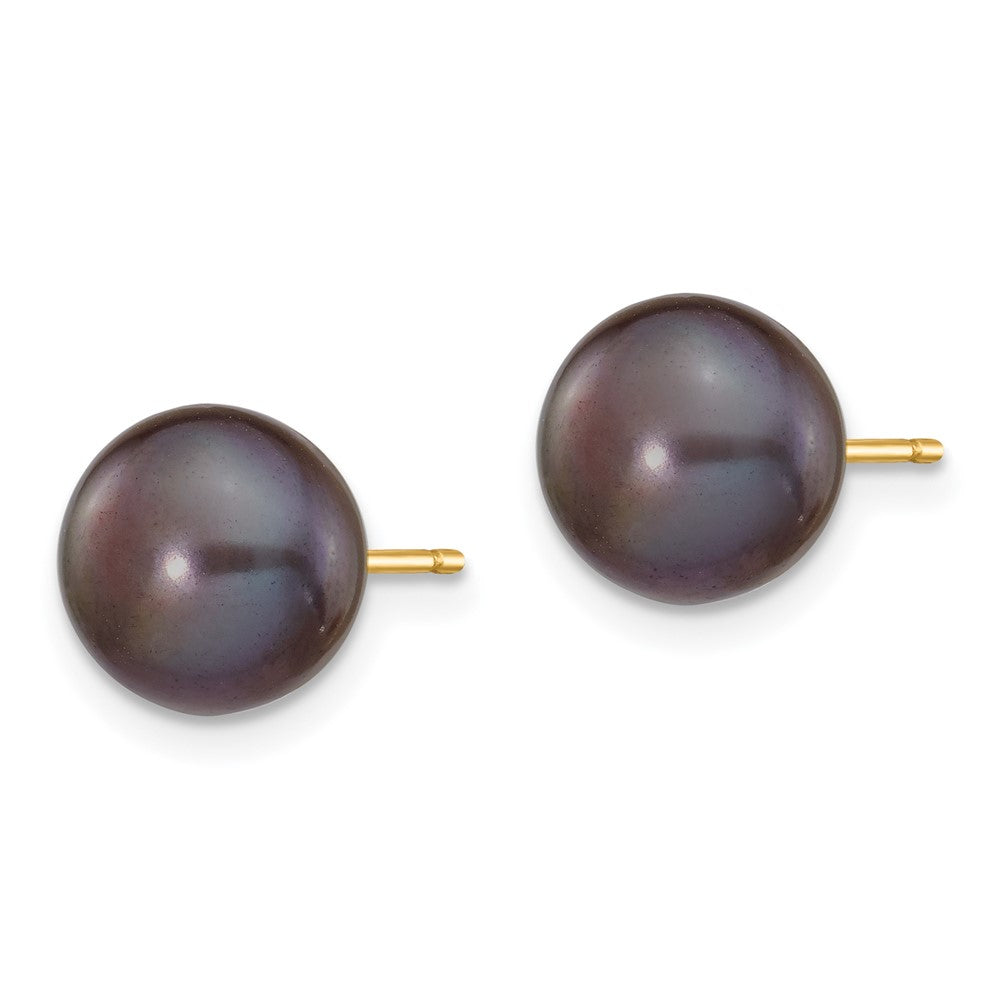 14k 8-9mm Black Button FW Cultured Pearl Stud Post Earrings