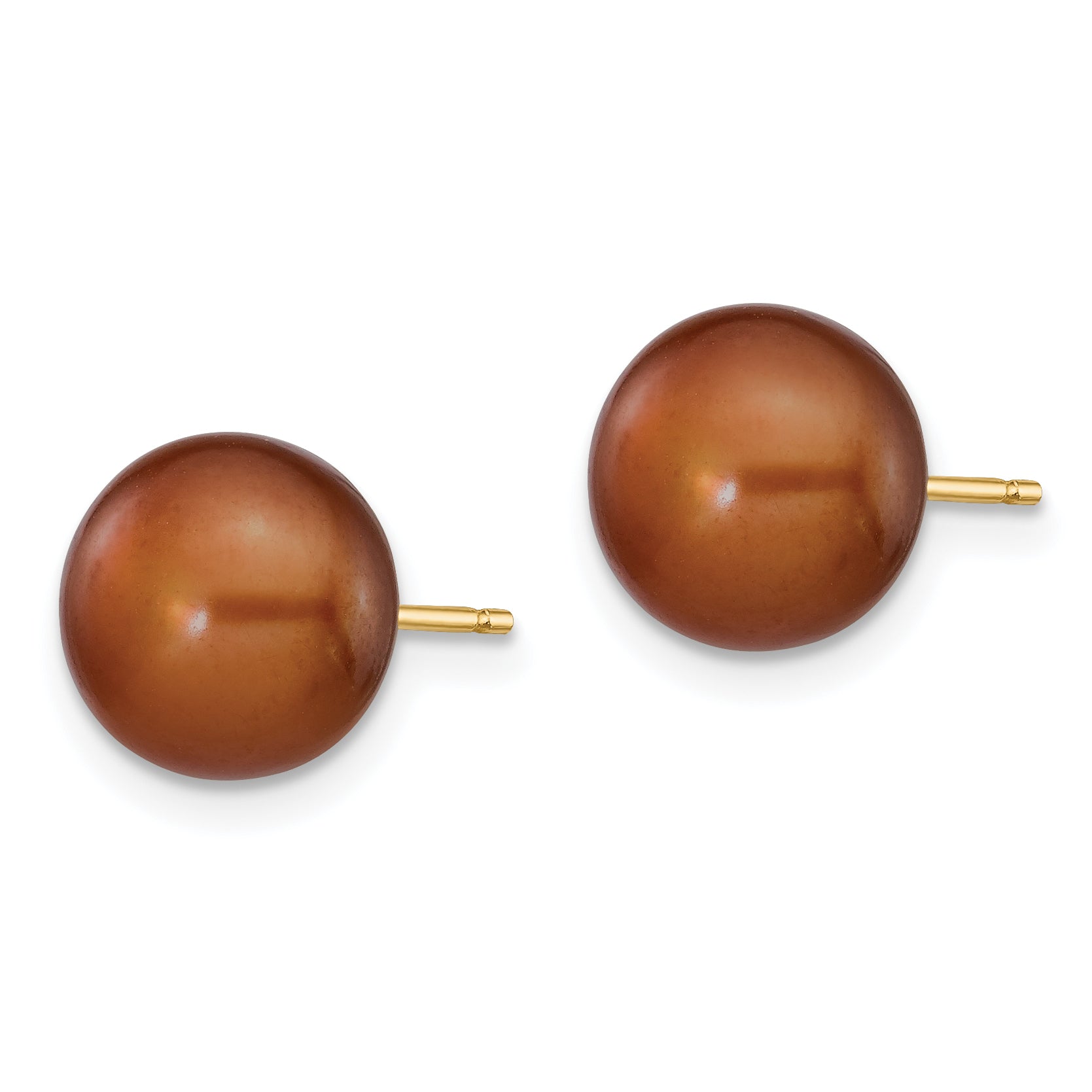 14k 8-9mm Brown Button Freshwater Cultured Pearl Stud Post Earrings