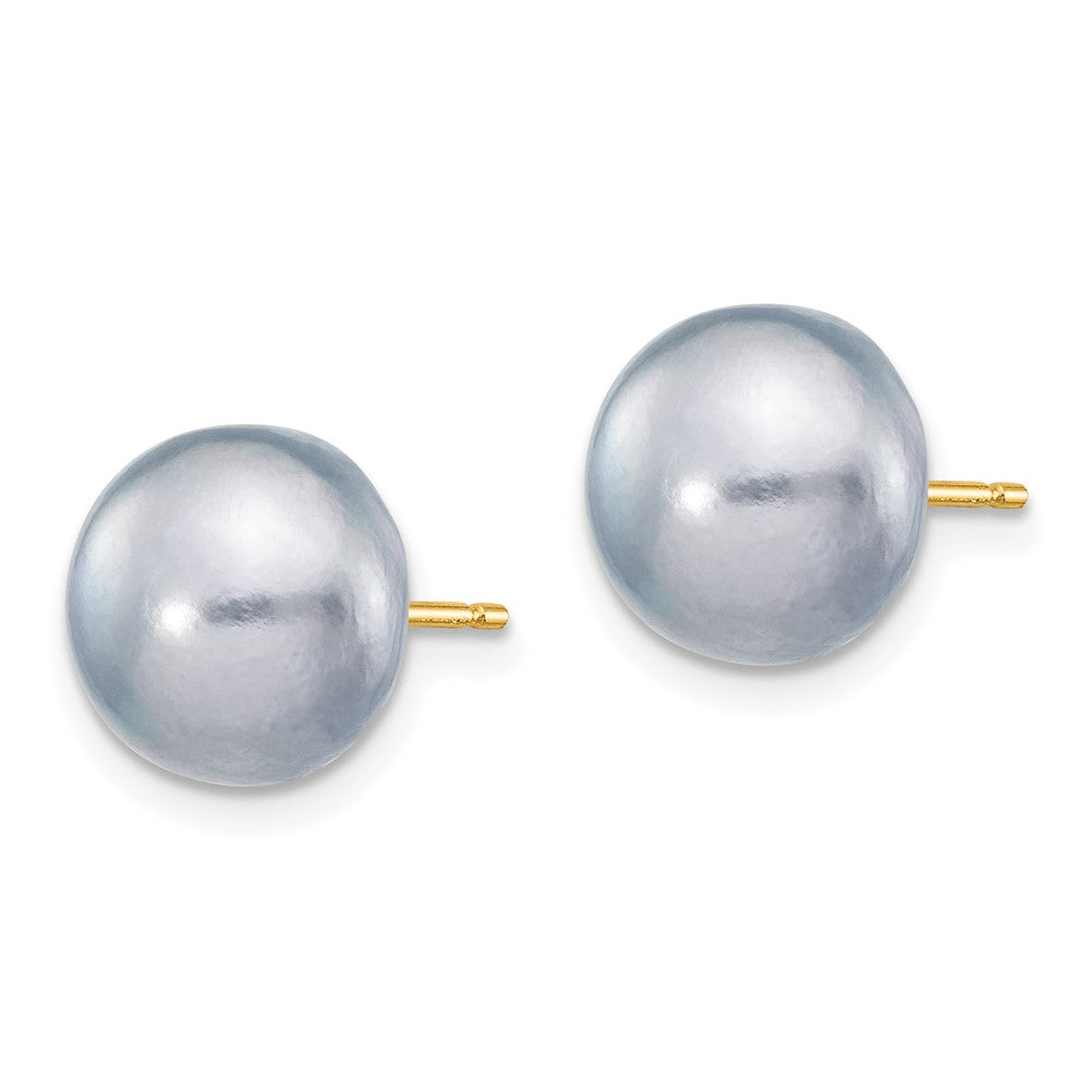 14k 9-10mm Grey Button FW Cultured Pearl Stud Post Earrings