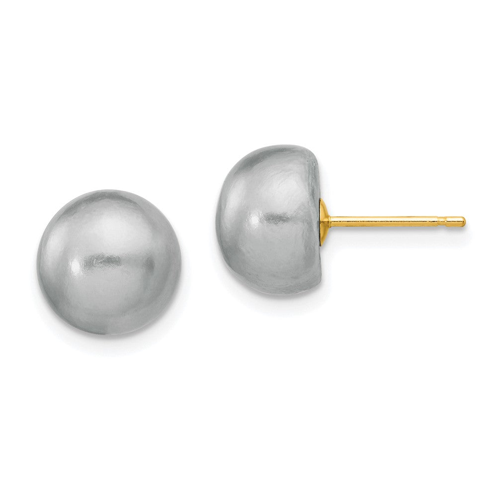 14k 9-10mm Grey Button FW Cultured Pearl Stud Post Earrings