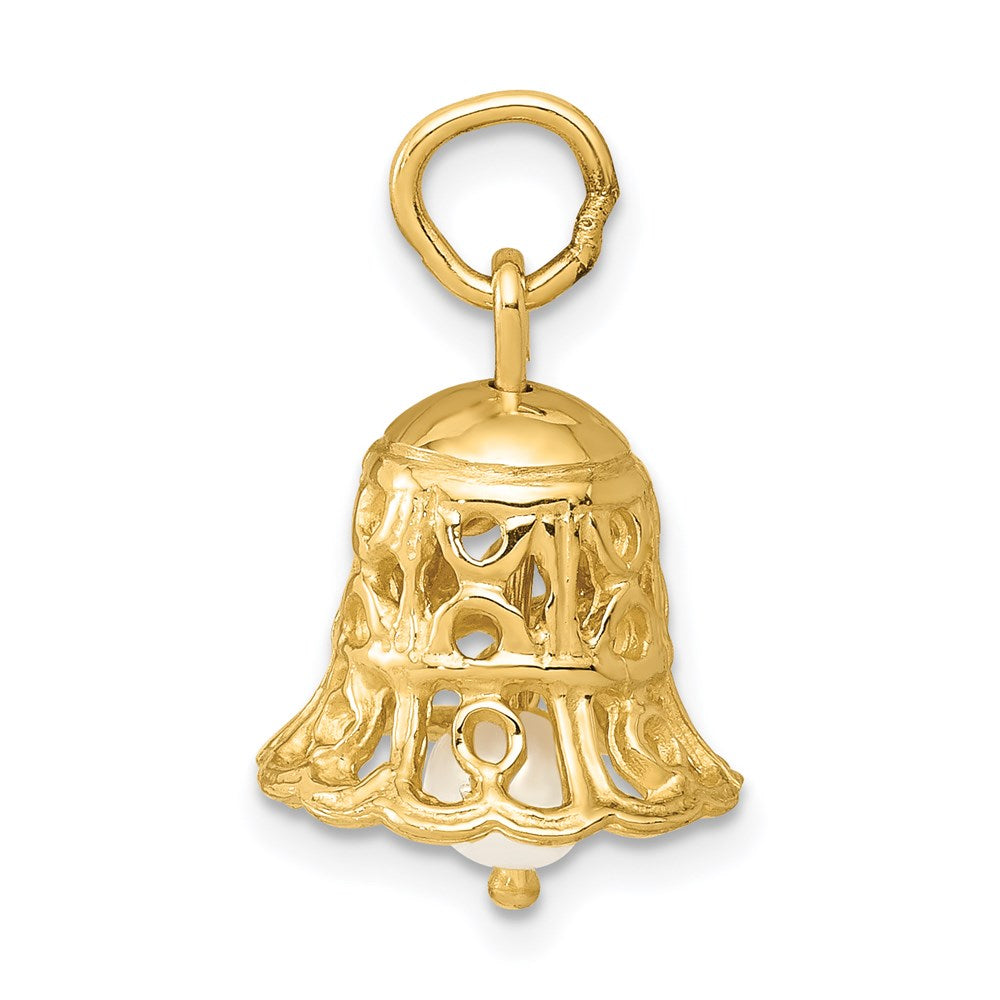 14k 3D Wedding Bell w/ Fresh Water Cultured Pearl Charm
