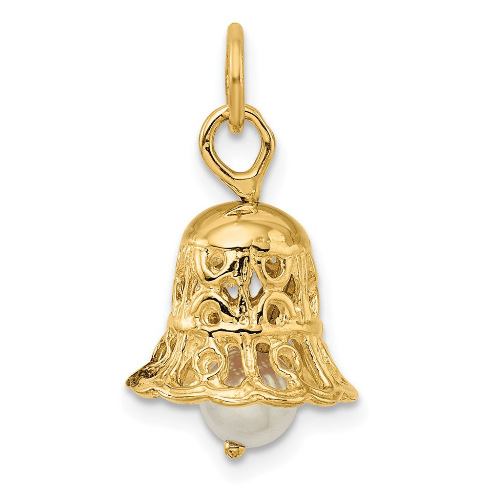 14k 3D Wedding Bell w/ Fresh Water Cultured Pearl Charm