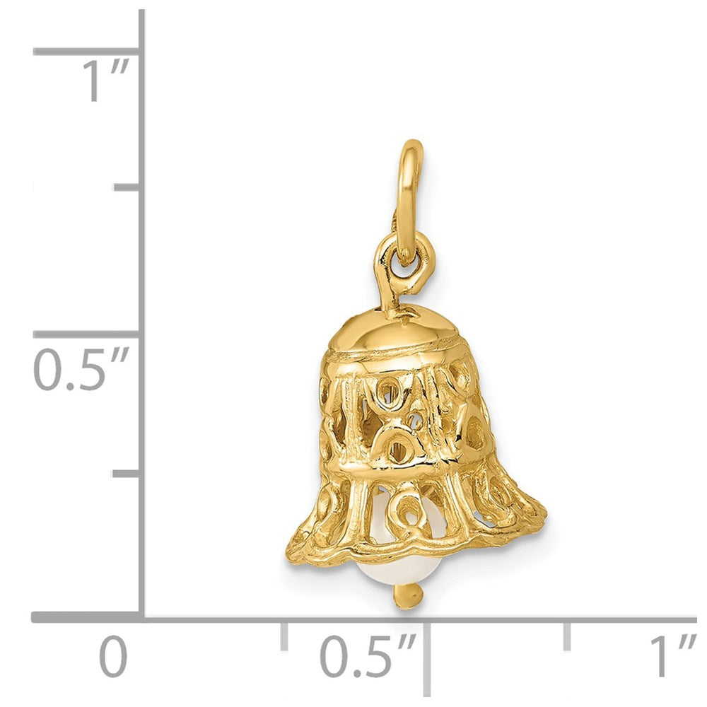 14k 3D Wedding Bell w/ Fresh Water Cultured Pearl Charm
