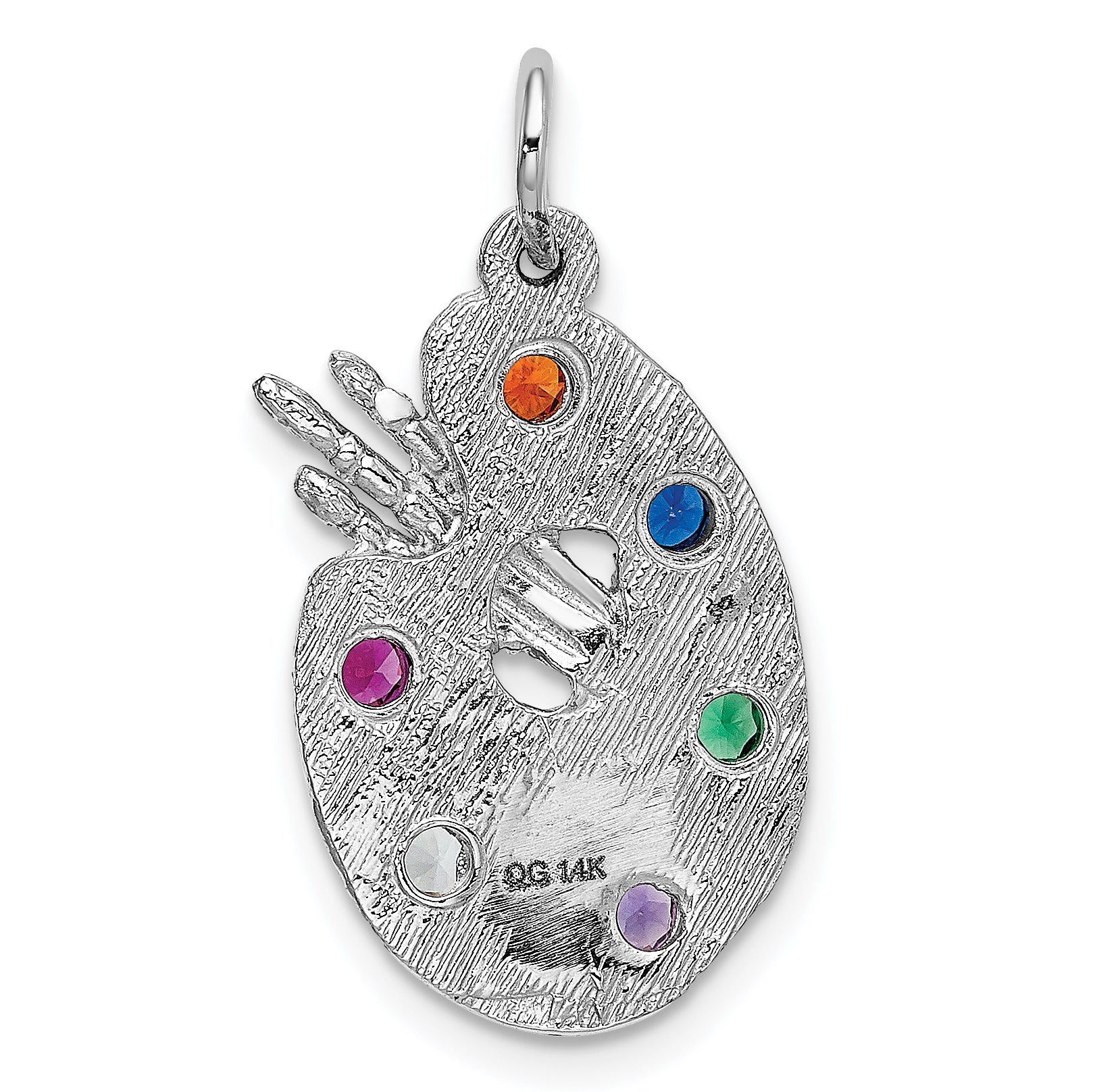 14k White Gold Artist Palette with CZ Stones Charm