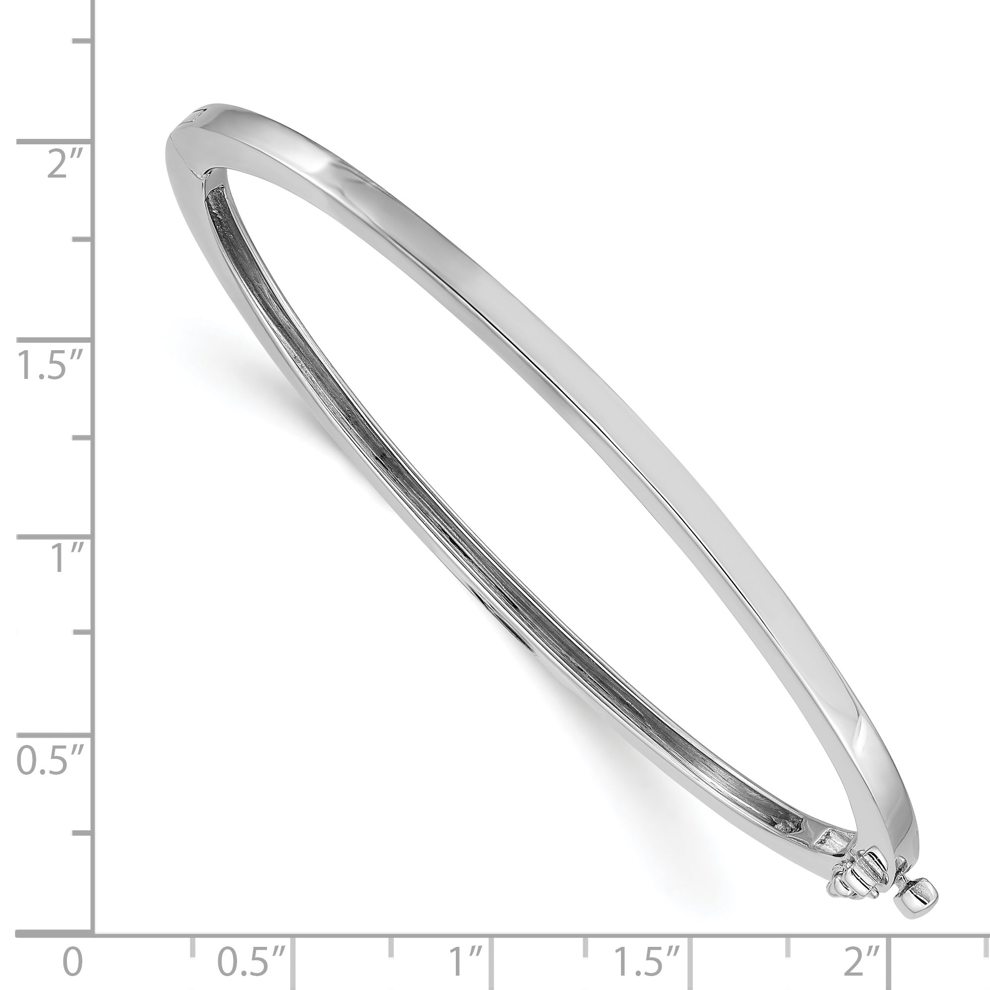 14k White Gold 2.5mm Polished Solid Hinged Oval Bangle Bracelet