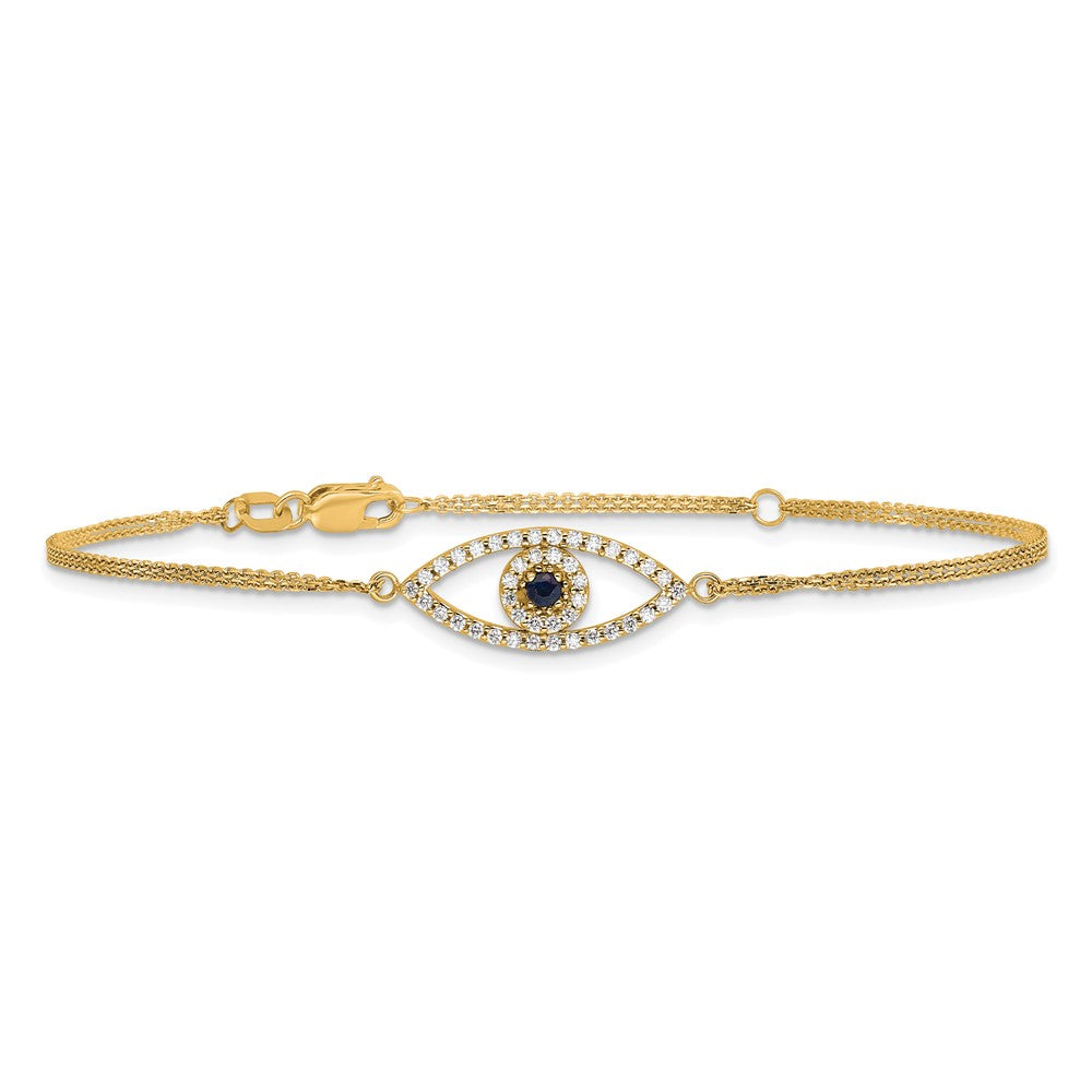 14k AAA Diamond/Sapphire Evil Eye w/ 1in Ext.Bracelet