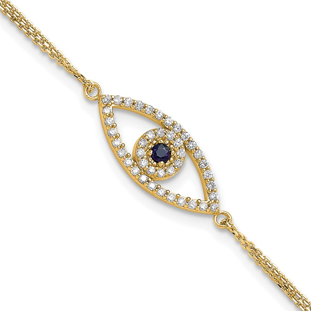 14k AAA Diamond/Sapphire Evil Eye w/ 1in Ext.Bracelet