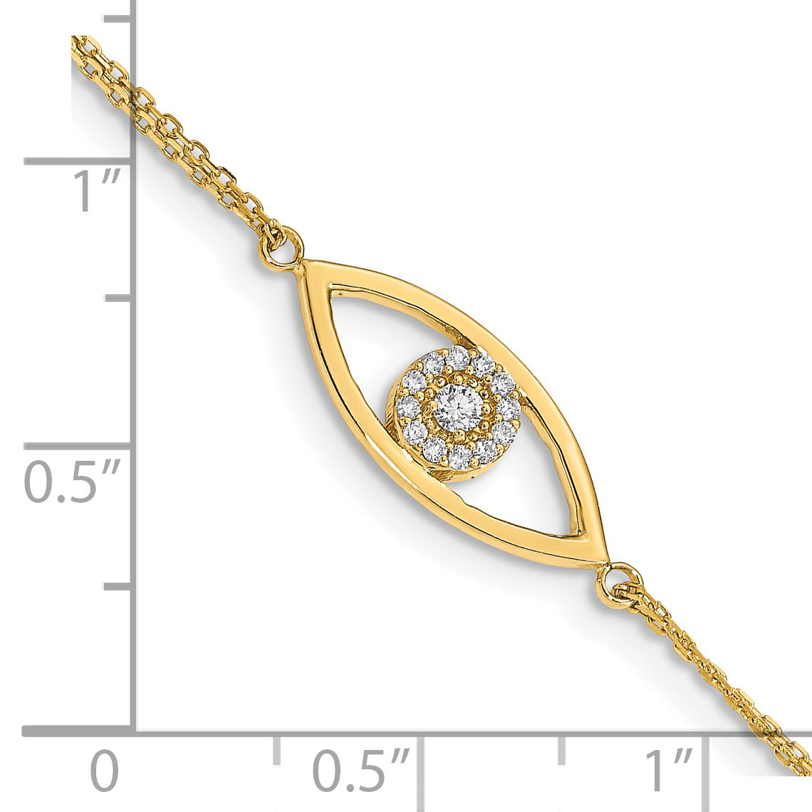 14k Complete AAA Diamond Evil Eye 2-Strand 7 inch Bracelet with 1 inch Extender