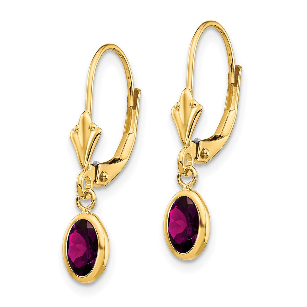 14k 6x4 Oval Bezel June/Rhodolite Leverback Earrings