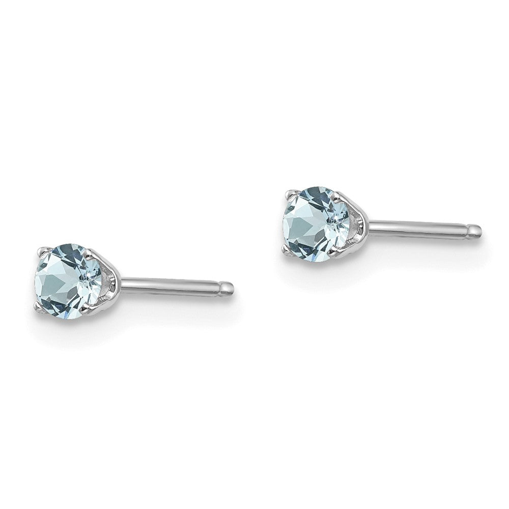 14k White Gold 3mm Aquamarine Stud Earrings