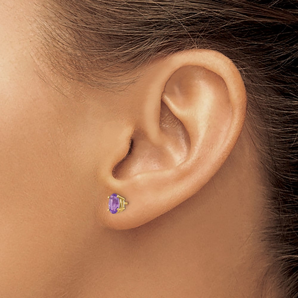 14k 6x4 Oval February/Amethyst Post Earrings
